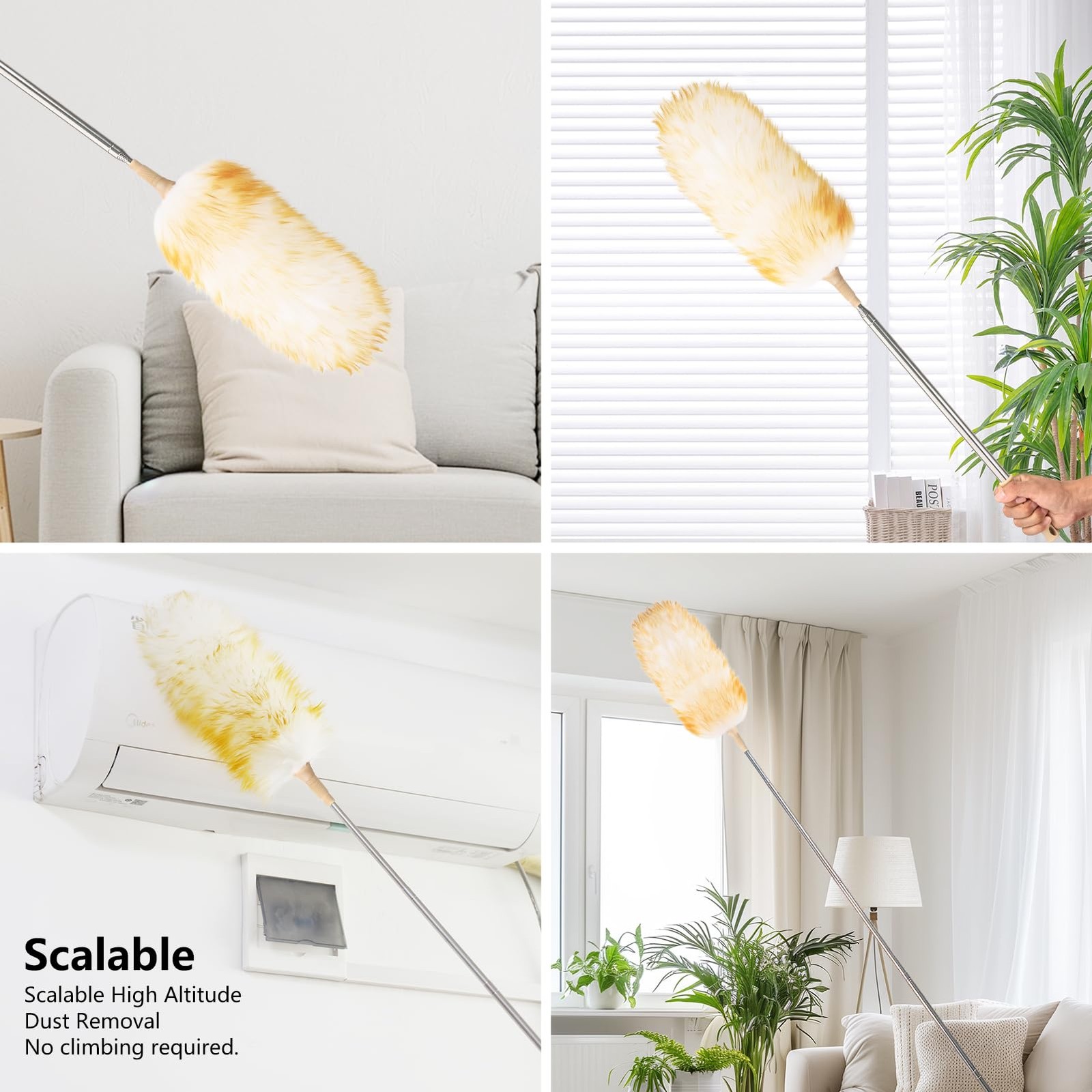 Lambswool Extendable Duster 32-98 Inch Anti-Static Flexible Head Stainless Steel