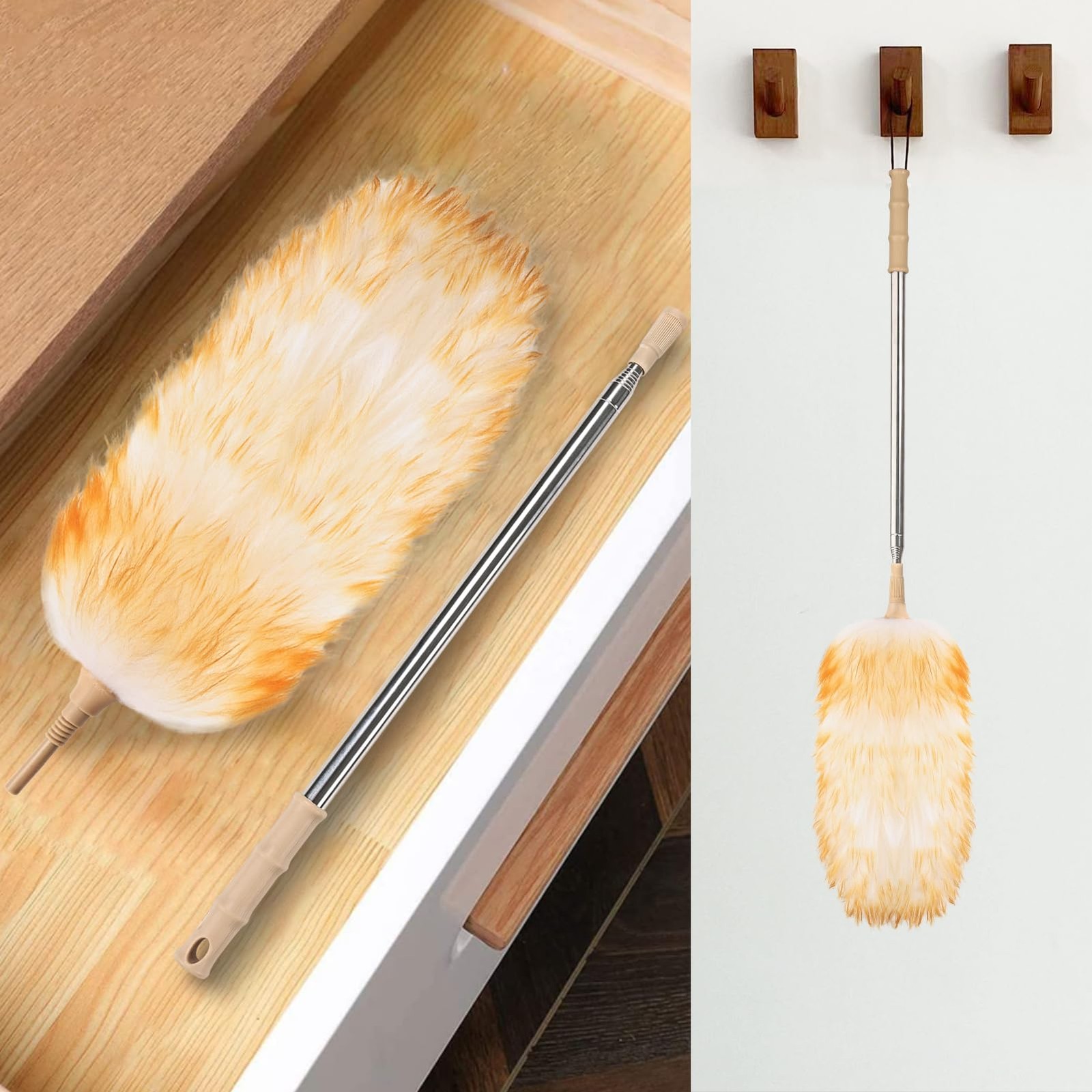 Lambswool Extendable Duster 32-98 Inch Anti-Static Flexible Head Stainless Steel