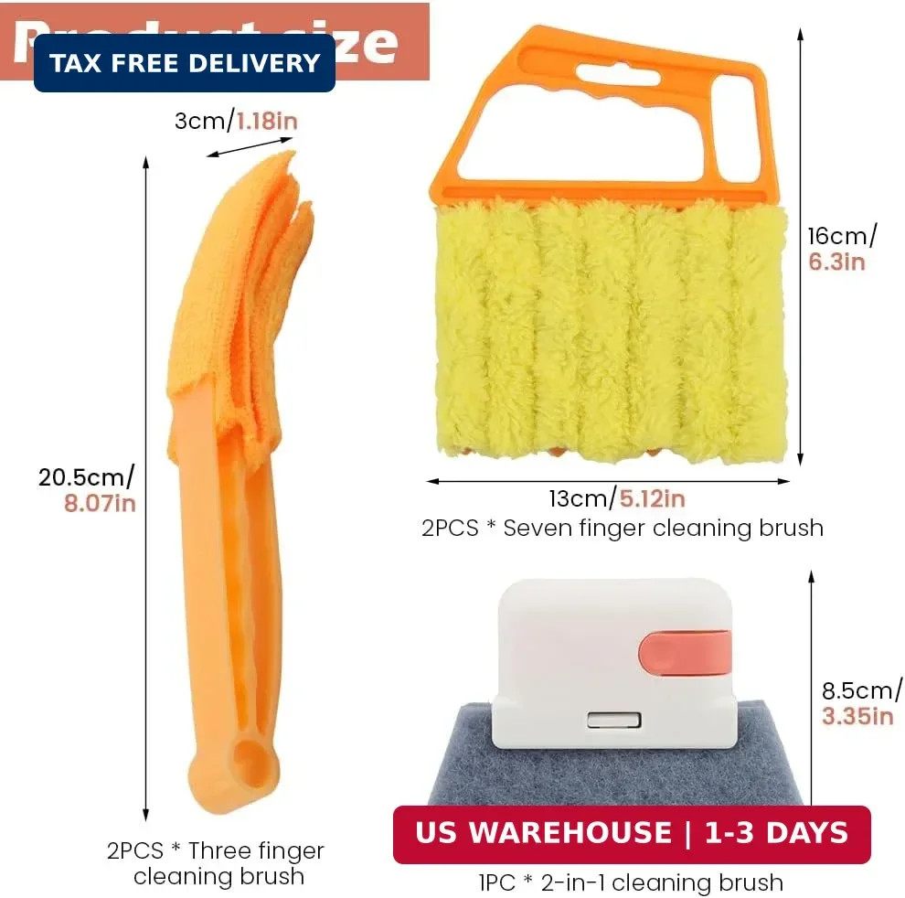 5Pcs Window Blind Cleaning Set, Washable 7 Fingers Duster Brush Dusting Cleaner