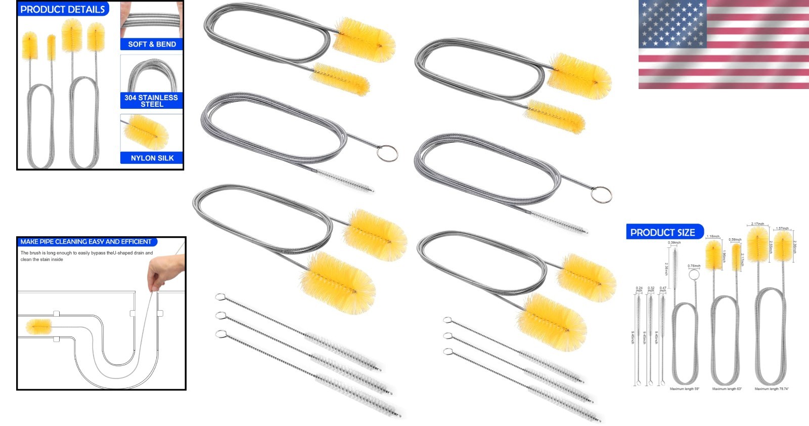 Drain Cleaning Brushes – Flexible & Durable – Yellow