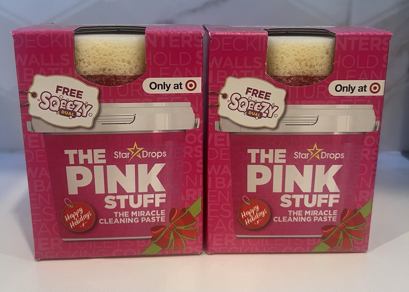 The Pink Stuff Miracle Cleaning Paste with Dual-Sided Sponge Squeezy. Pack Of 2.