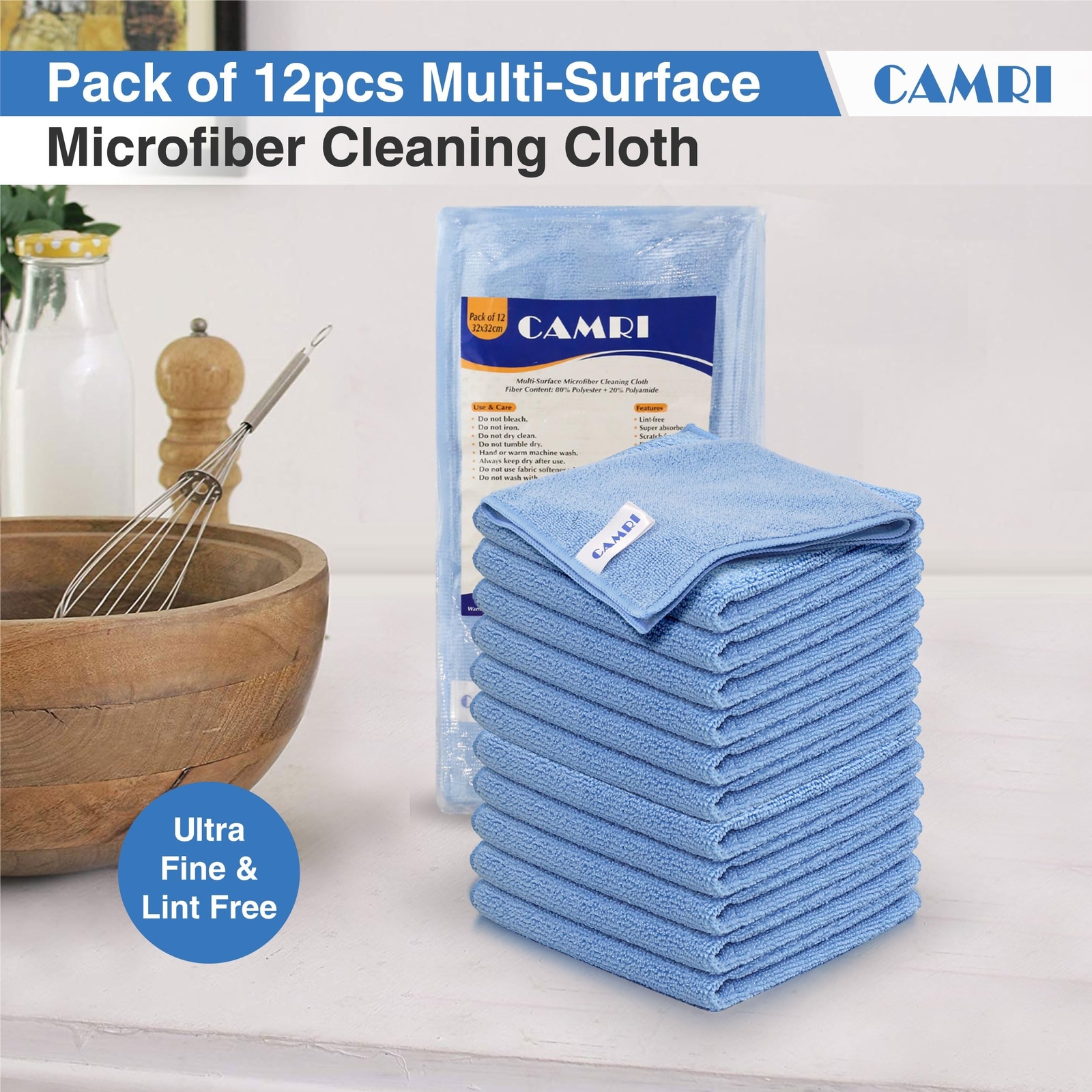 CAMRI Microfiber Towel Cleaning Cloth – Pack of 12, Size 12.6” x 12.