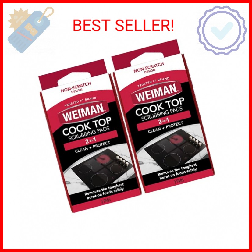 Weiman Cook Top Scrubbing Pads, 3 Count, 2 Pack Cuts Through the Toughest Stains