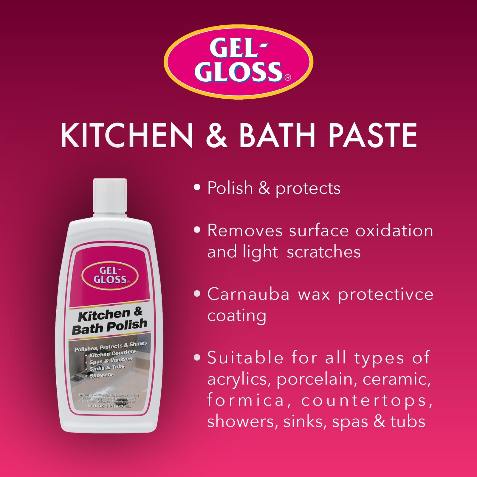 Industries GG-1 Gel-Gloss Kitchen and Bath Polish, 16 Fl. Oz, White