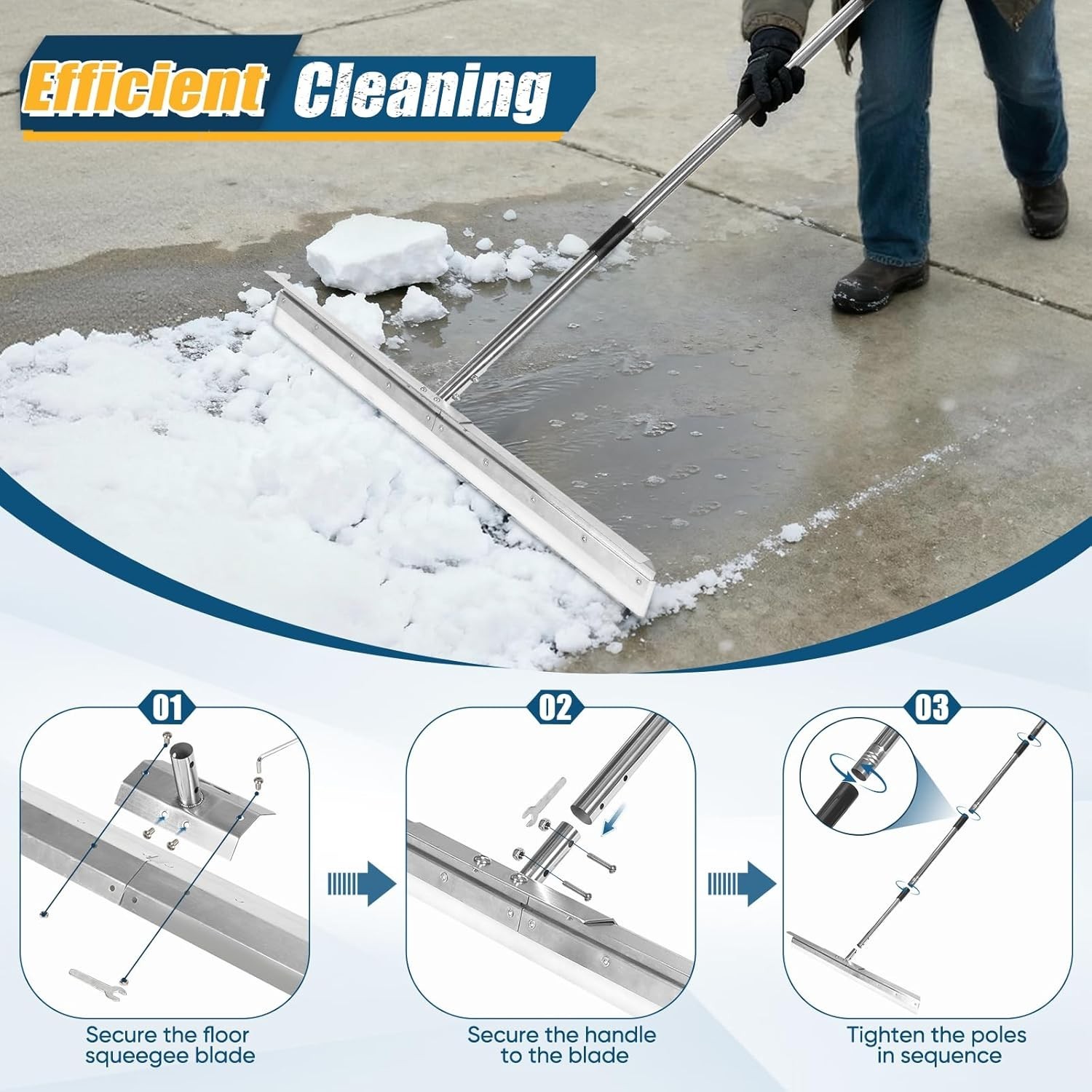 33.4″ Large Floor Squeegee for Concrete, Commercial Heavy Duty Silicone Blade Sq