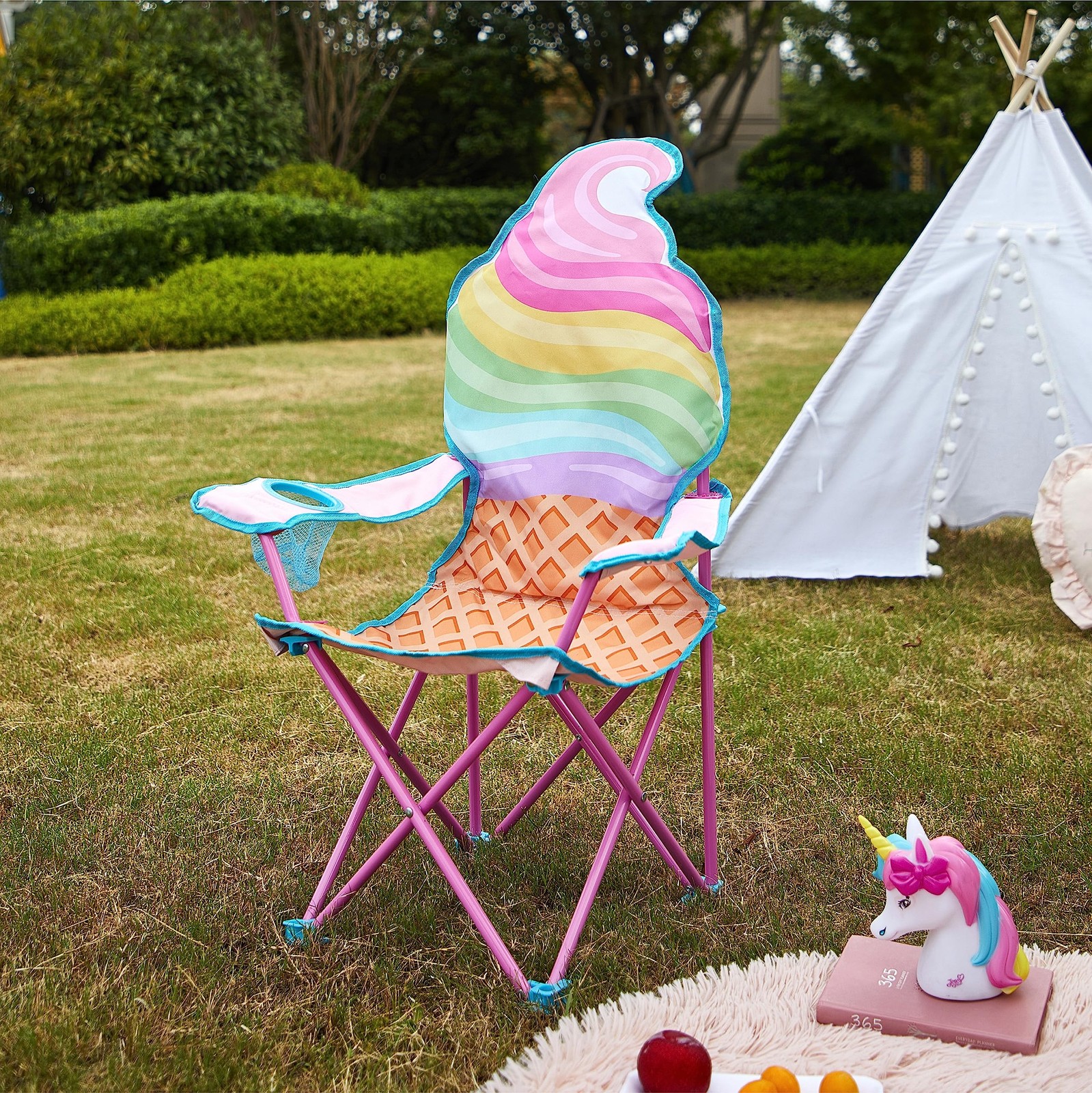 Ice Cream-Themed Figural Folding Camp Chair,Lightweight Portable Chair with C…