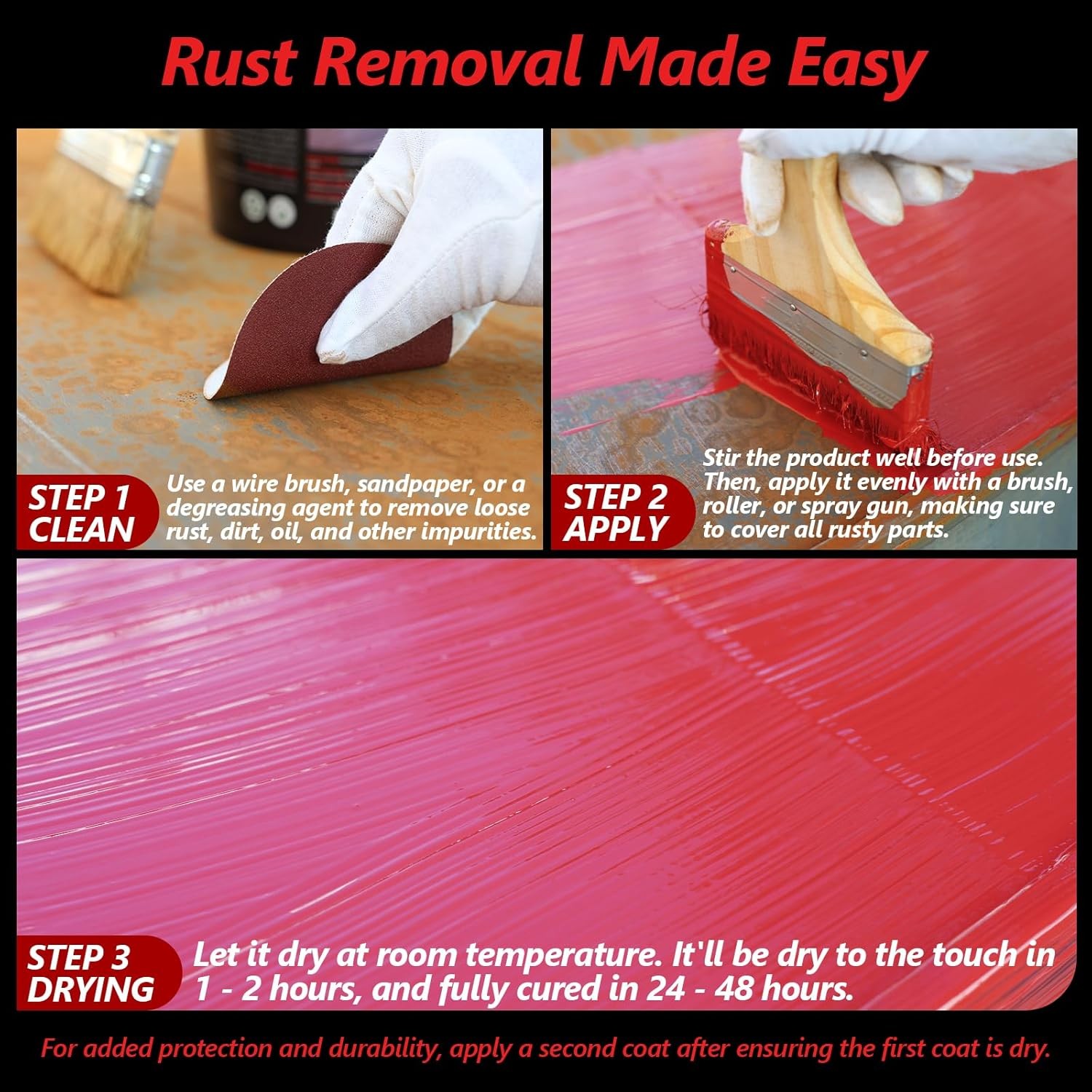 LISRUX 4 in 1 Rust Converter & Metal Primer, Red Rust Inhibitor Paint For Metal