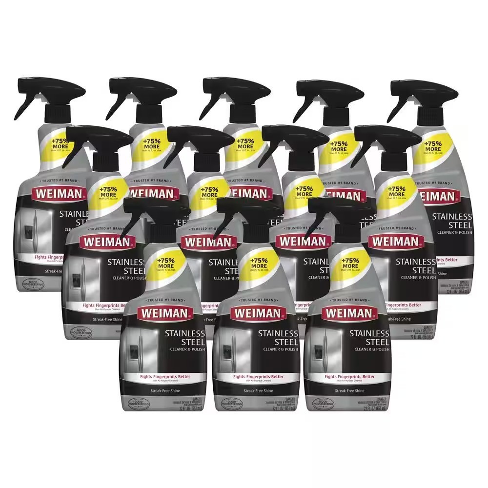 Weiman 22oz Stainless Steel objects and kitchen Cleaner and Polish Spray 12-pack