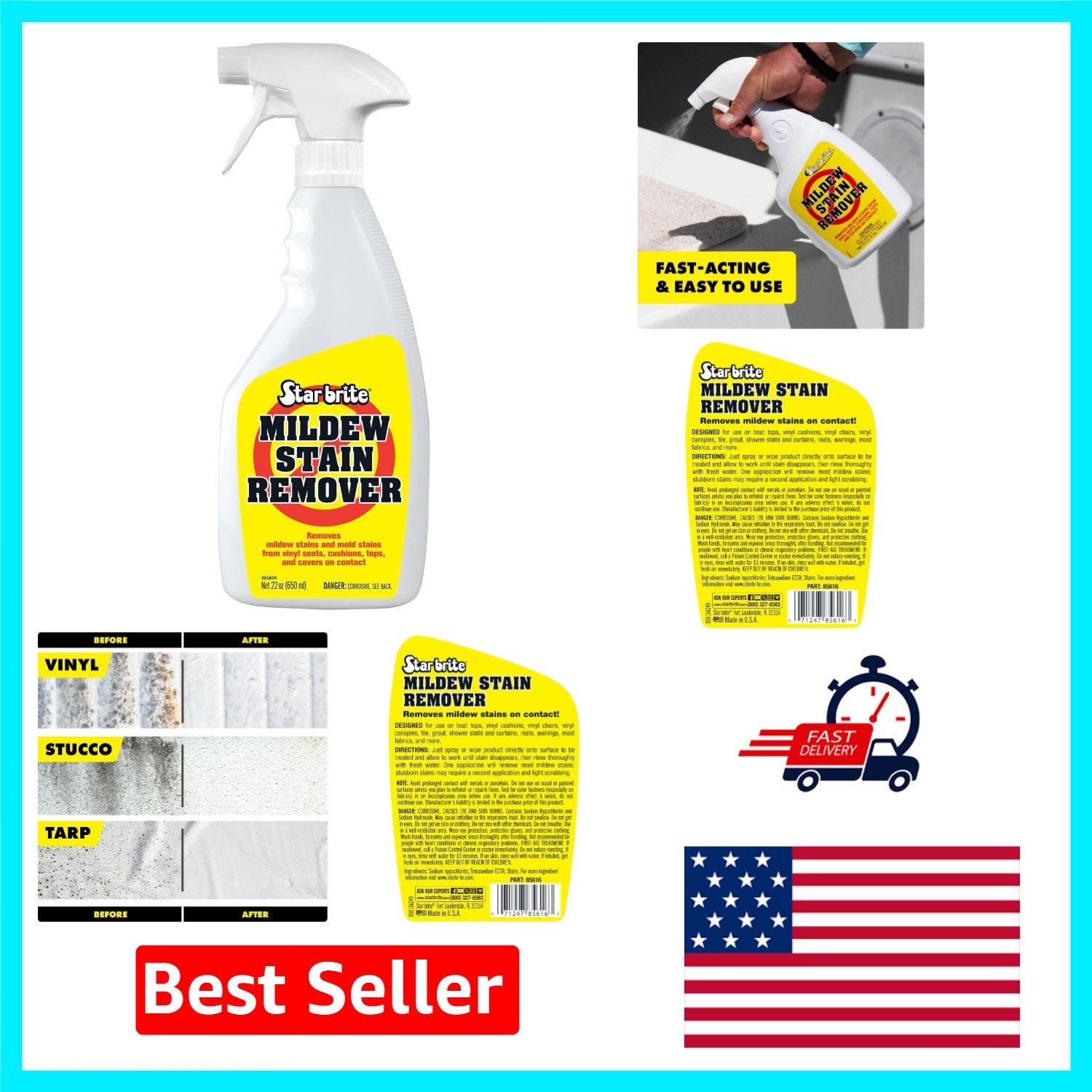 22 Oz Concentrated Mildew Stain Remover – Marine Tested for Outdoor Upholstery