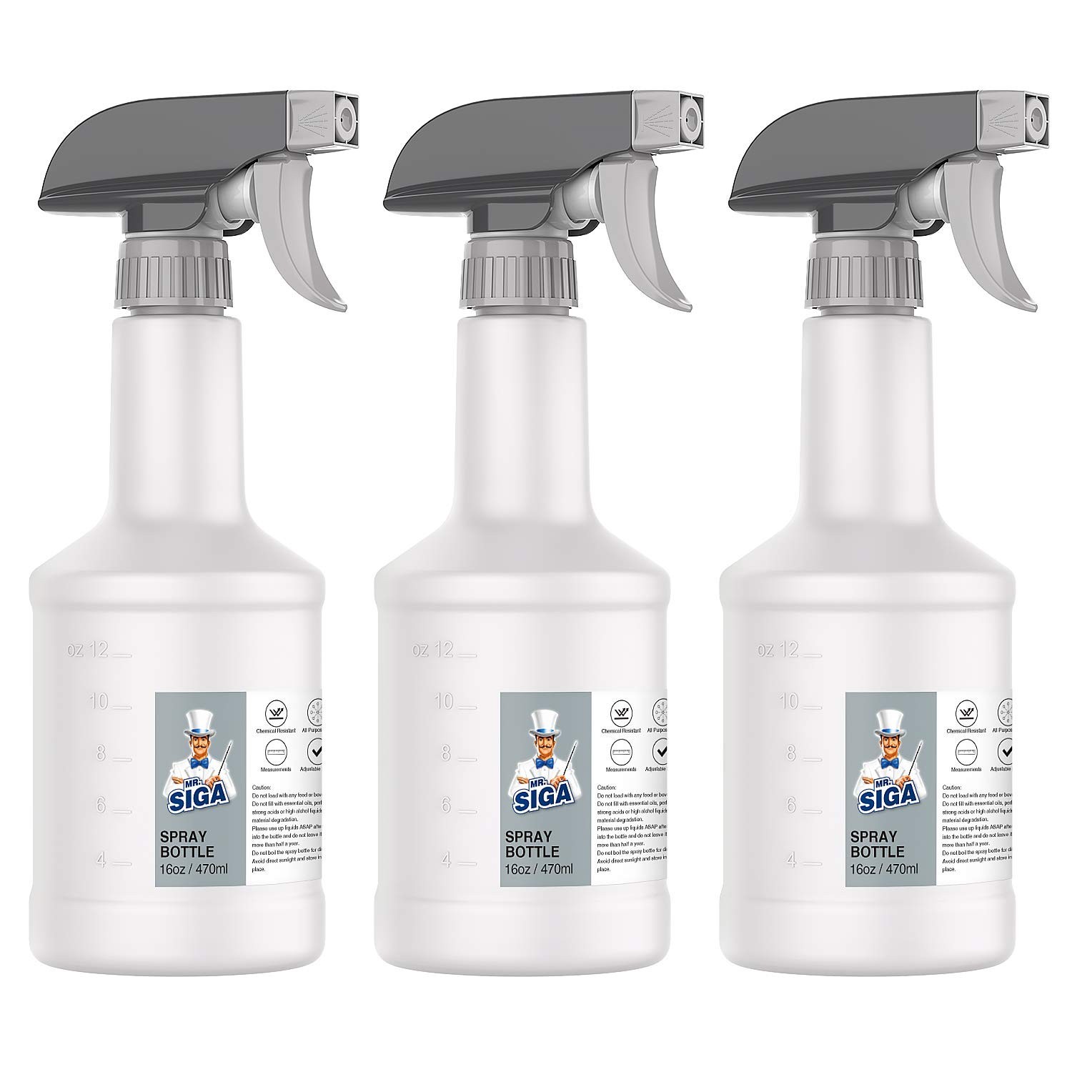 16 oz Heavy Duty Empty Spray Bottles – Reusable Cleaning Solutions, 3 Pack, Adju