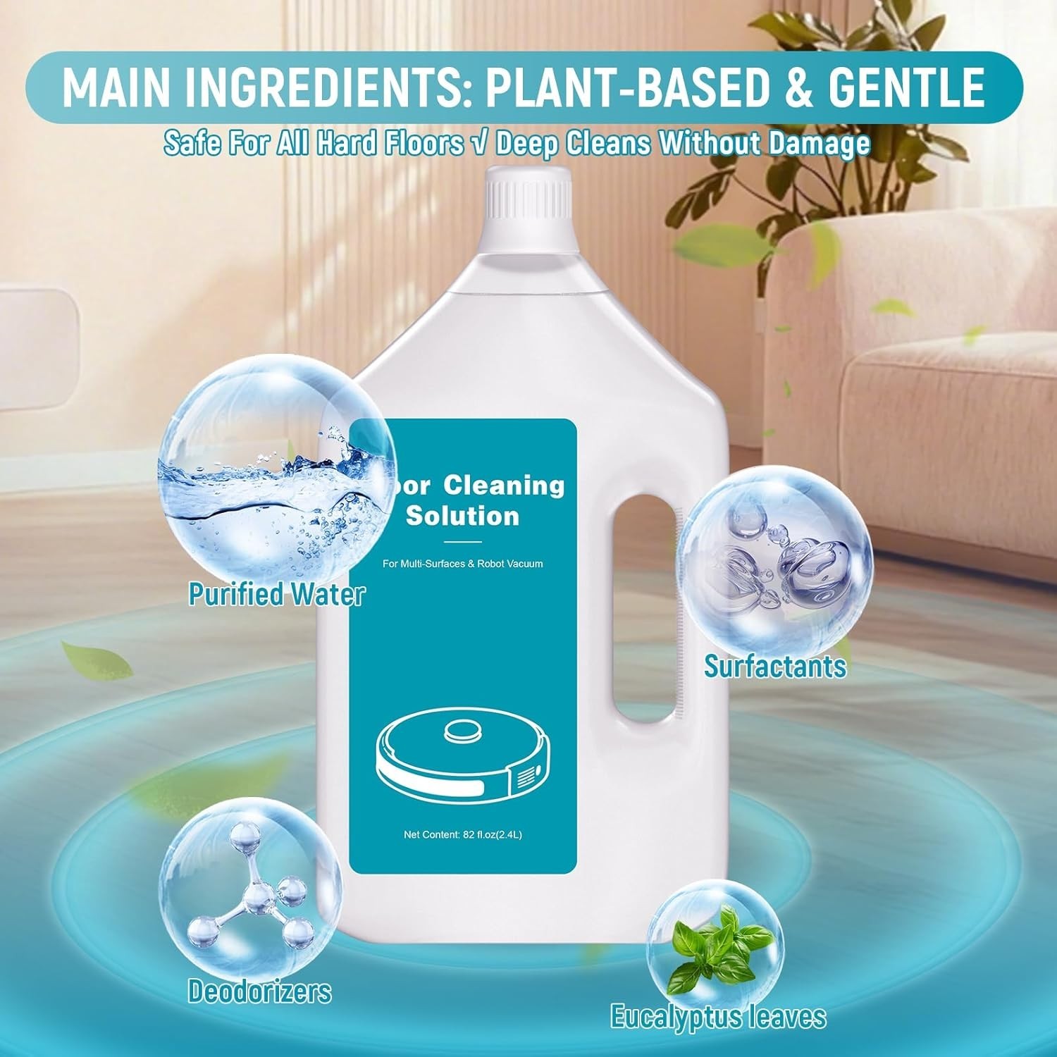 82 FL OZ/2.4 L Floor Cleaning Solution Compatible with Dreame X40/X50/L10s/L40/L