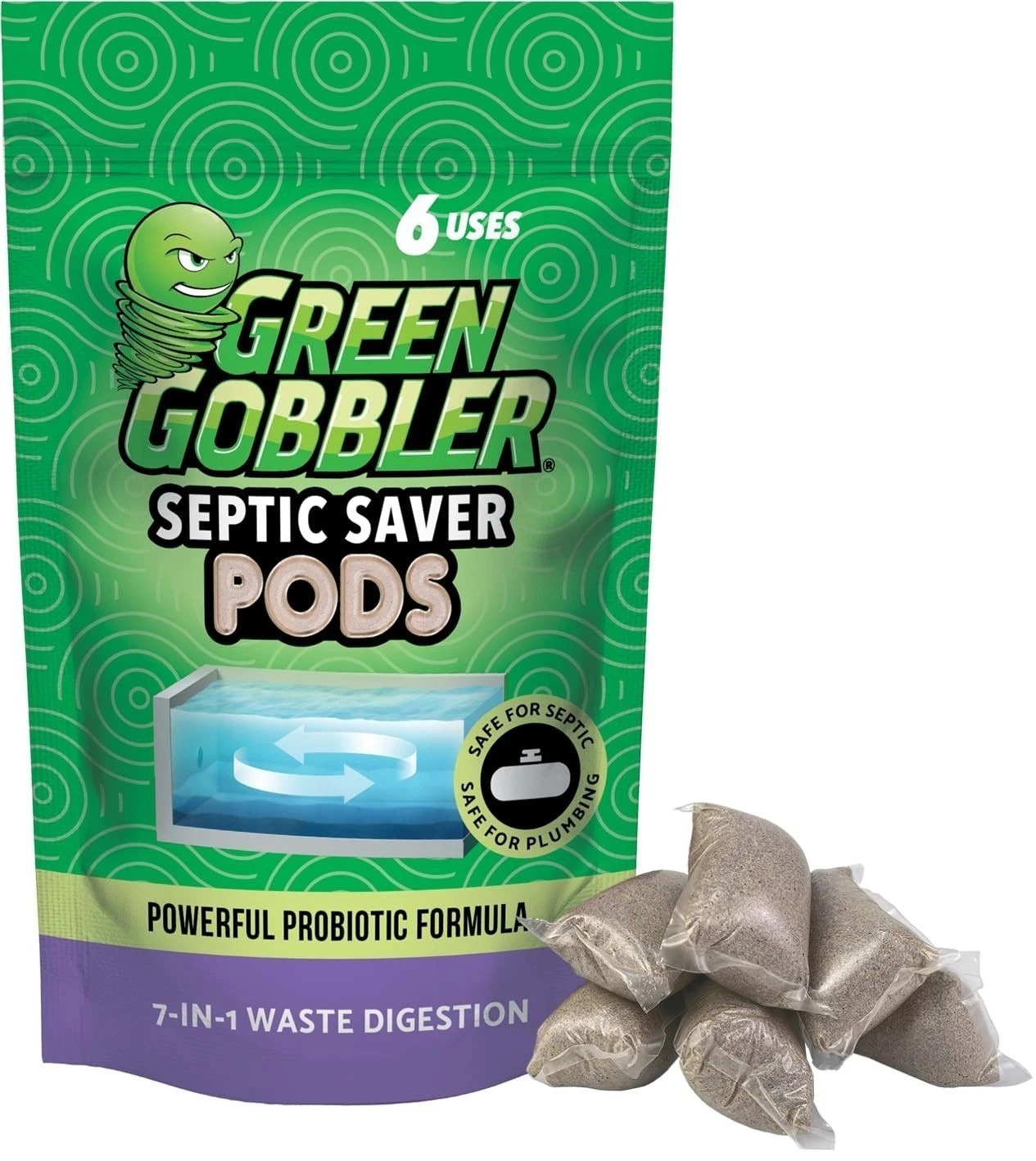 Green Gobbler Septic Tank Enzyme Treatment Packets, 6 Month Supply – Powerful