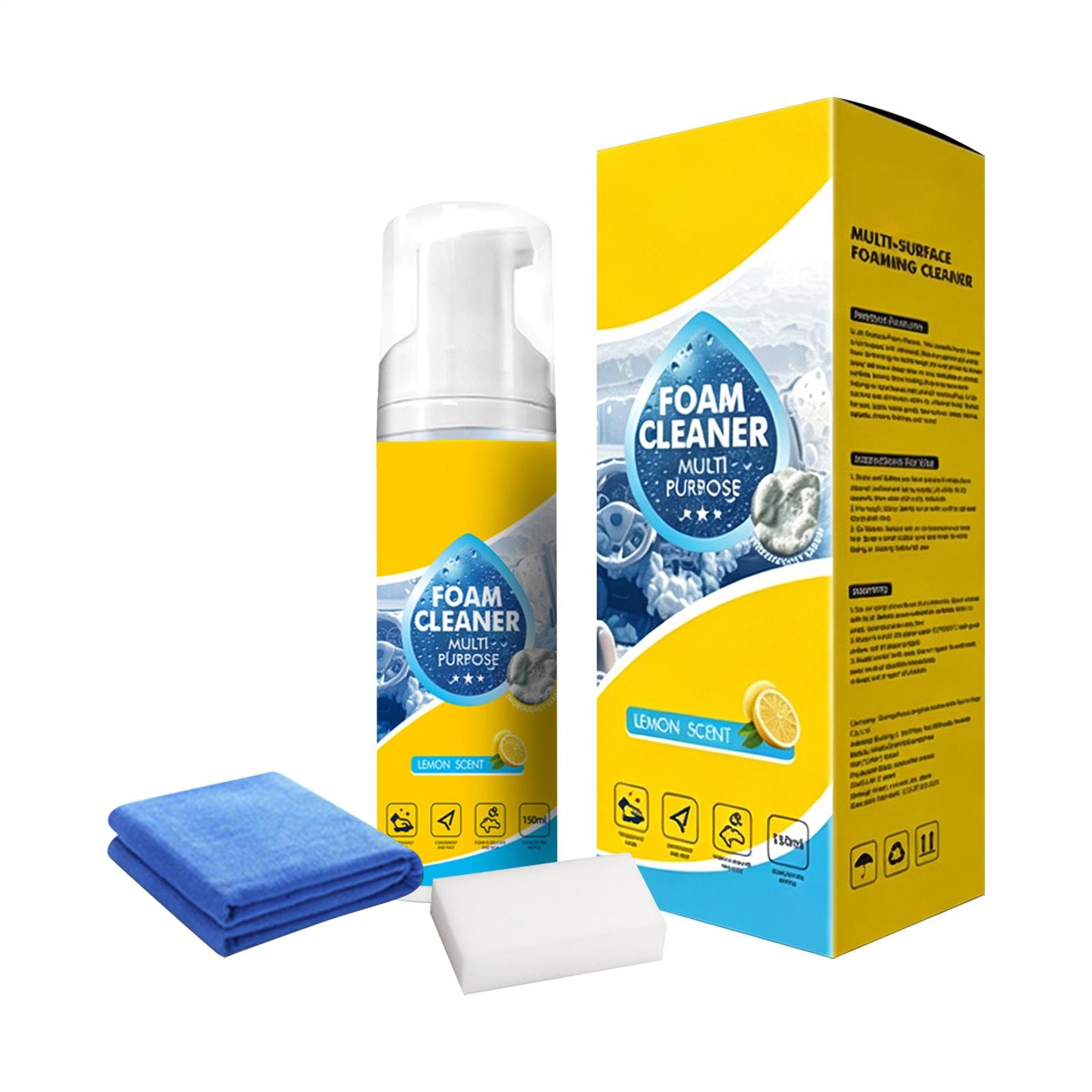4-in-1 Multi-Enzyme Foam Cleaner, All-Purpose Spray 150ml with Sponge & Towel