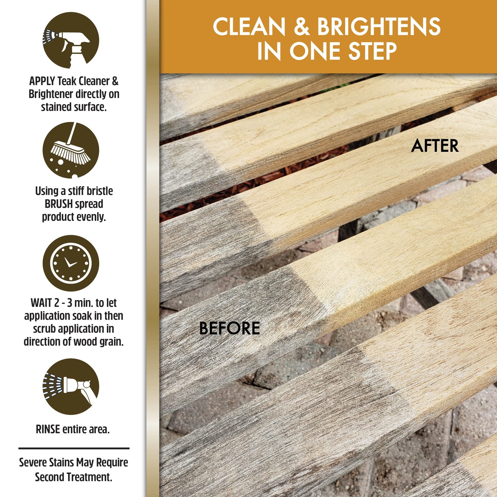 Teak Cleaner & Brightener Outdoor Wood Furniture Restoration Liquid 16 OZ Bottle