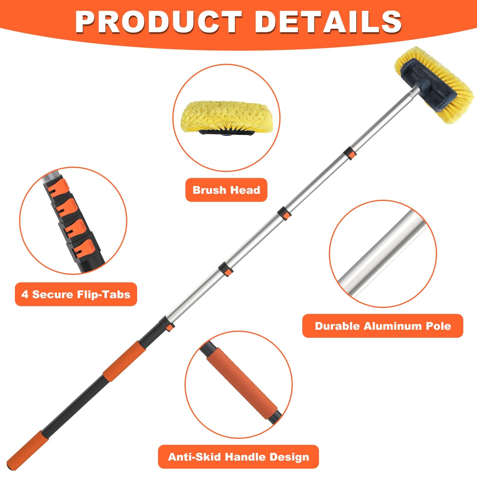12FT Car Wash Brush with Long Handle, 12-Inch Soft Bristle, with Aluminium Te…