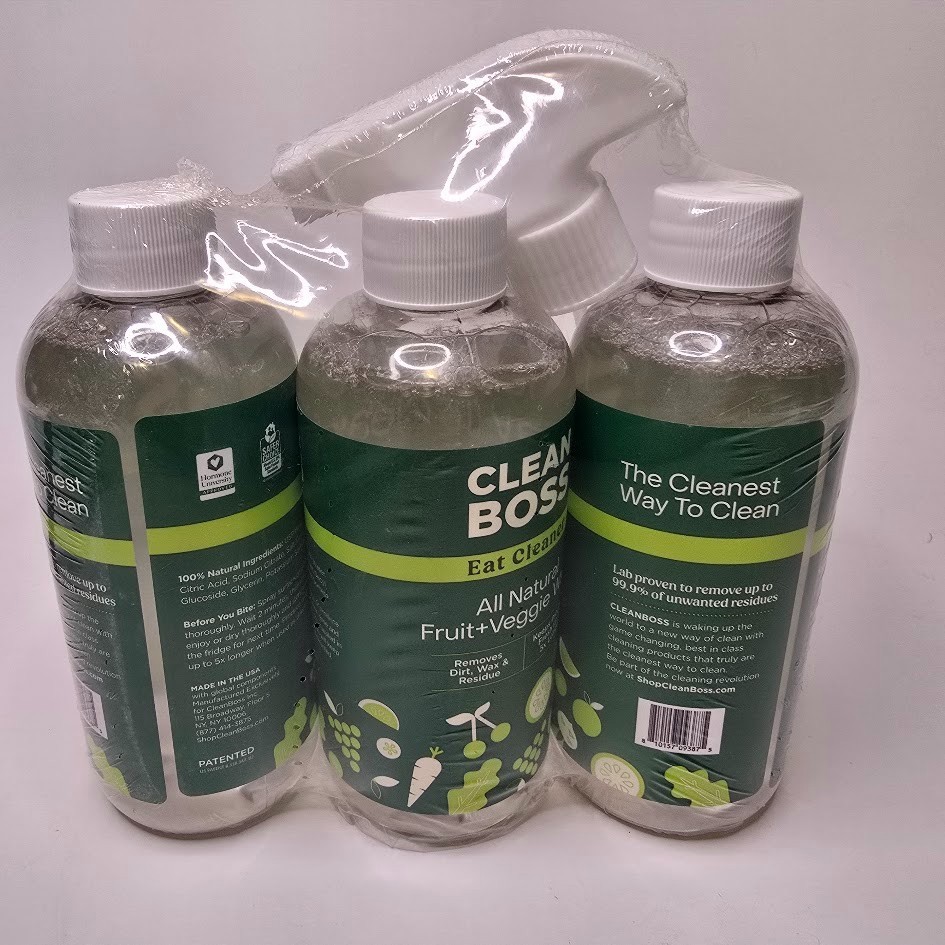 CleanBoss Eat Cleaner Triple-Action Fruit + Veggie Wash – 12 oz, Pack of 3