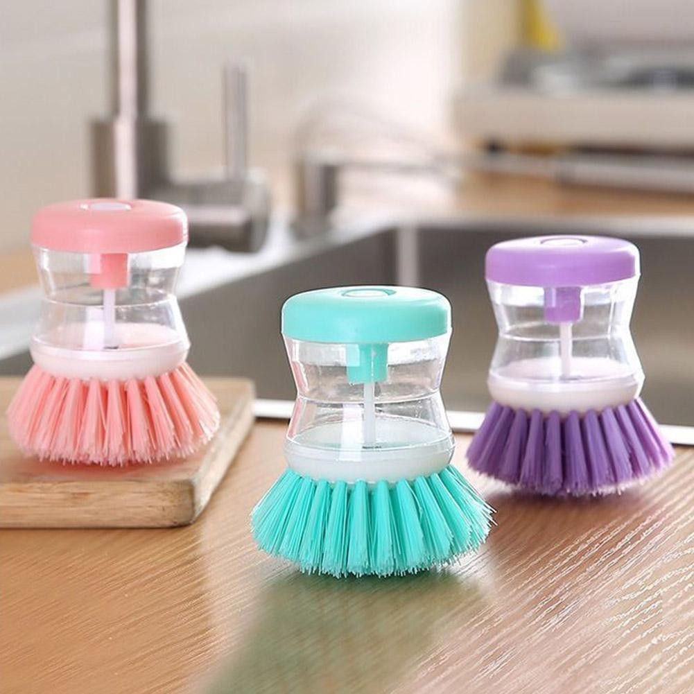 Dish Brush with Soap Dispenser & Holder | Kitchen Dishwashing Palm Scrub Brush