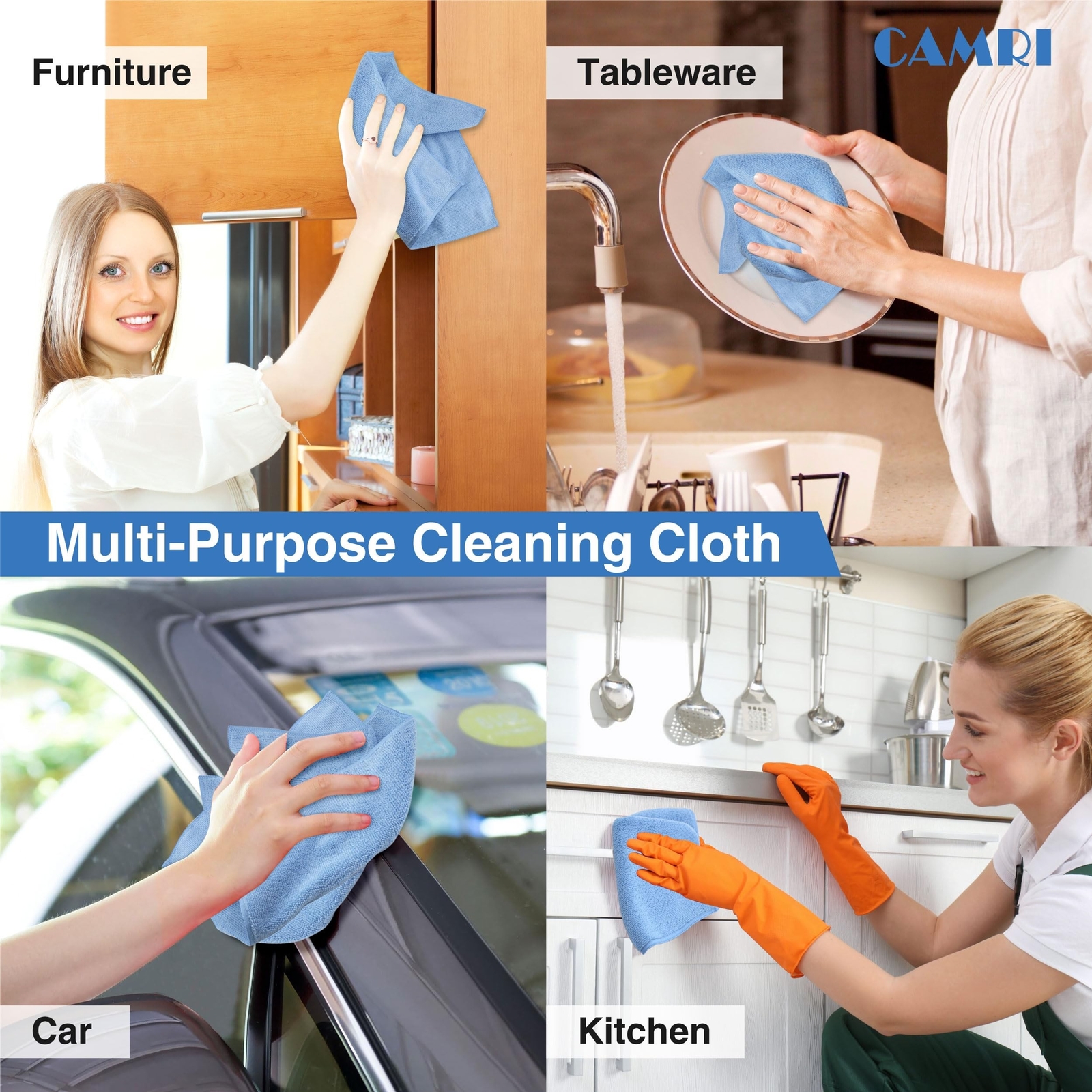 CAMRI Microfiber Towel Cleaning Cloth – Pack of 12, Size 12.6” x 12.