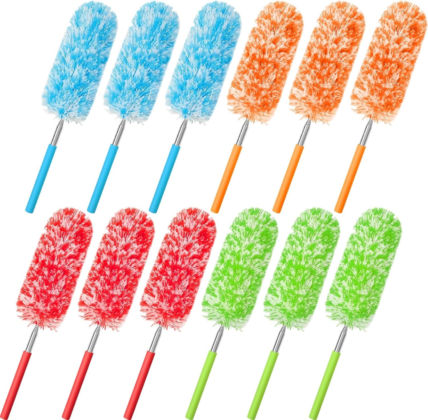 12 Pcs Microfiber Feather Duster Cleaning 13-31 Inch Extendable Cobweb Dusters
