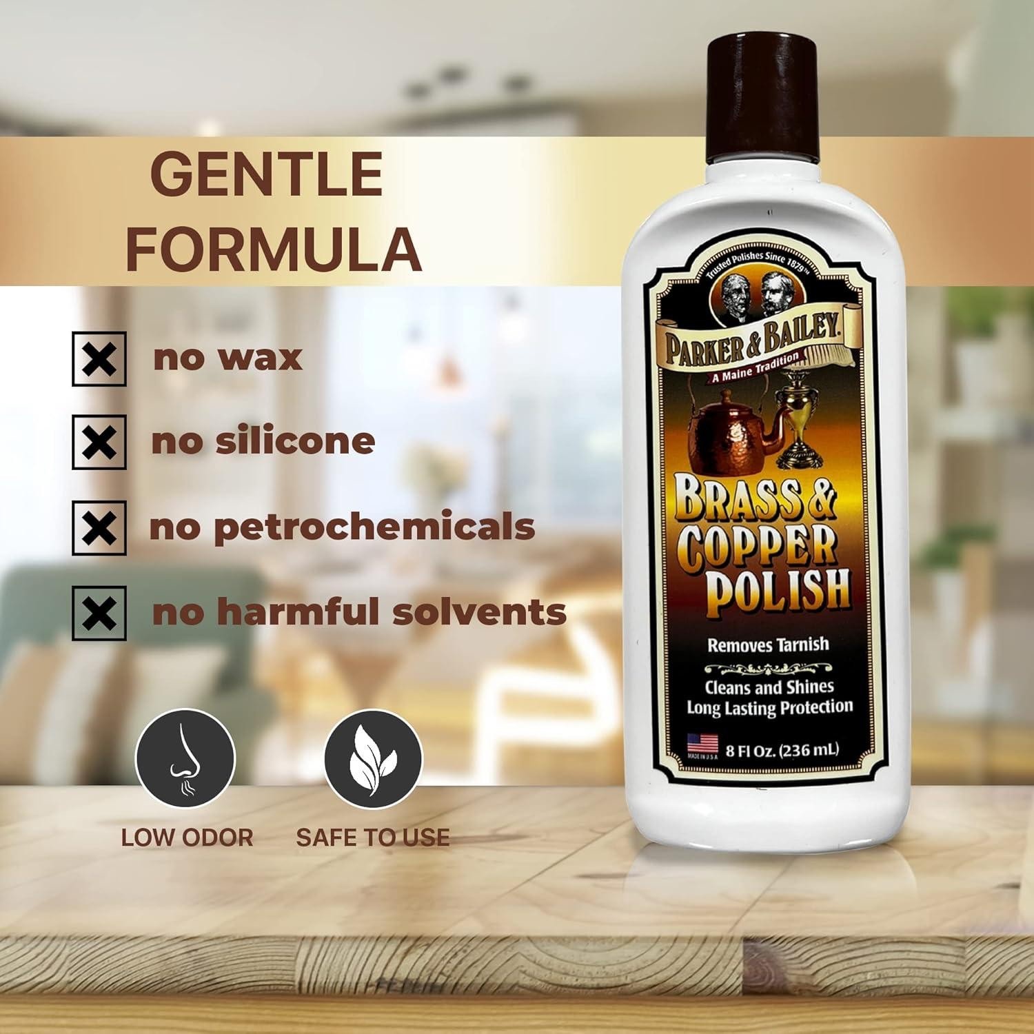 PARKER & BAILEY Brass and Copper Polish Cleaner Tarnish Remover TWO 8 oz Bottles
