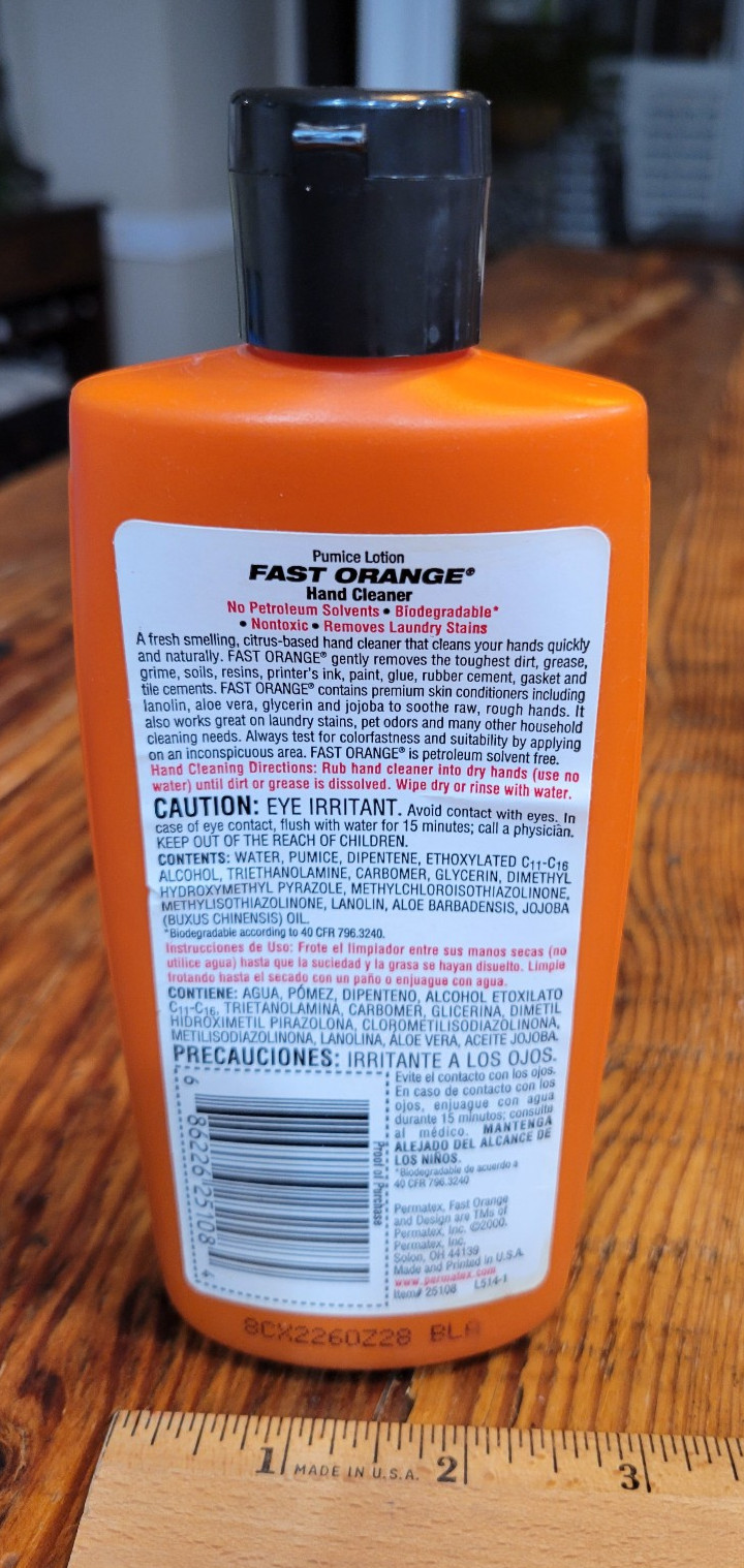 Permatex 25108 Fast Orange Pumice Hand Cleaner 7.5 oz. Citrus New Old Stock