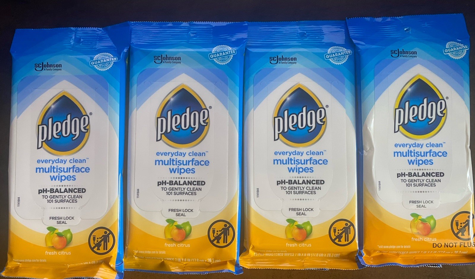 Pledge Multi-Surface Wipes, 4 Packs Of 25 Fresh Citrus/NEW/Sealed Discontinued
