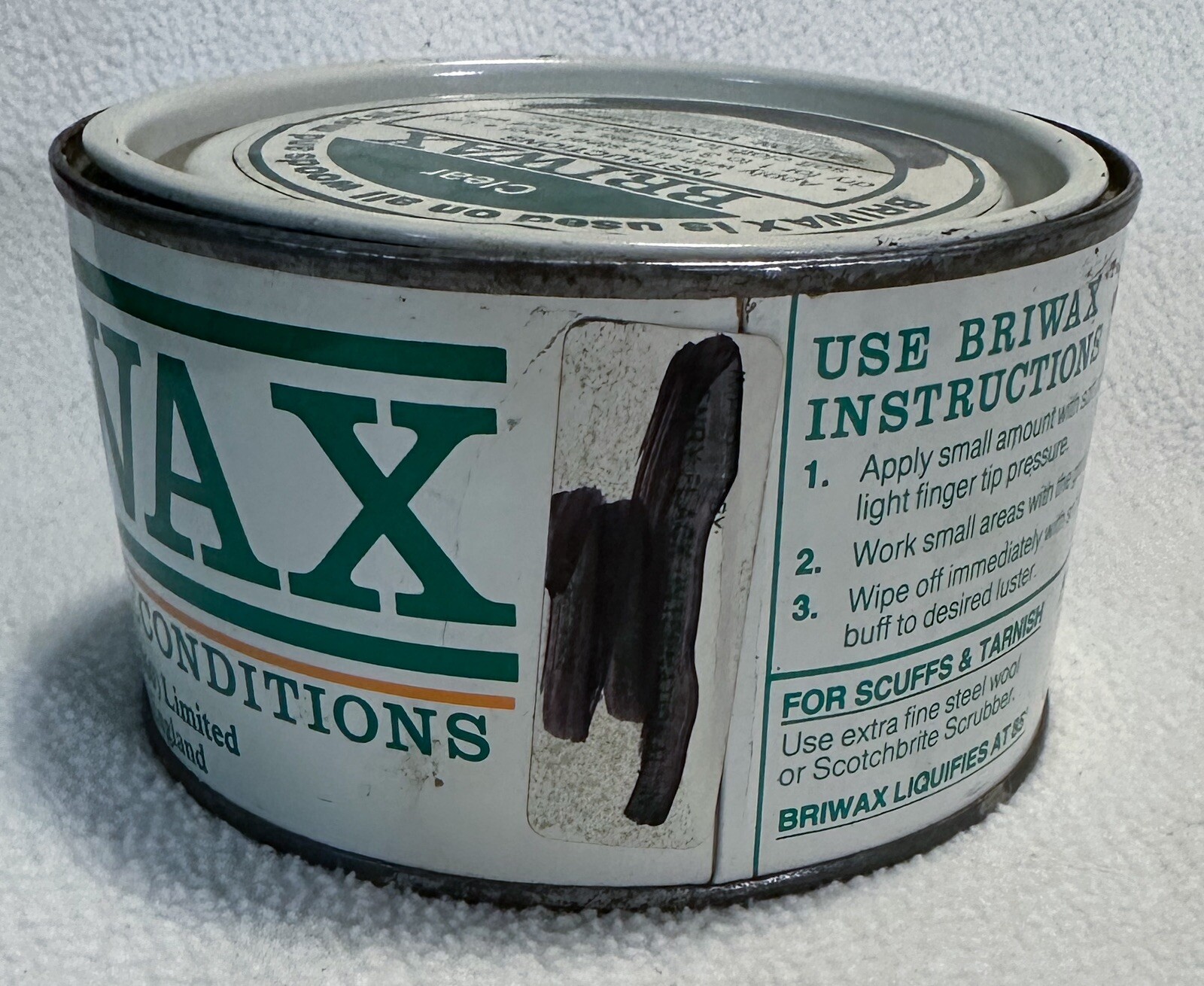 Vintage Briwax Natural Wax Metal Can Clear Wood Wooden Surfaces 15.7 Oz Total Wt
