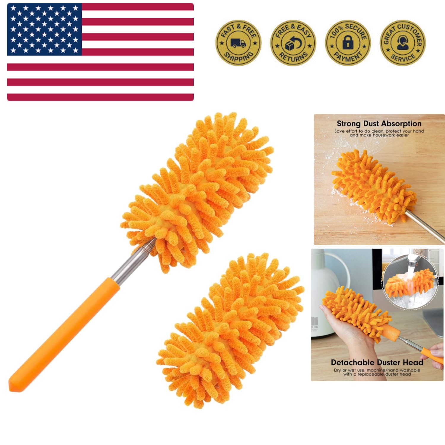Microfiber Duster for Cleaning, Hand Washable Dusters with 2pcs Replaceable M…