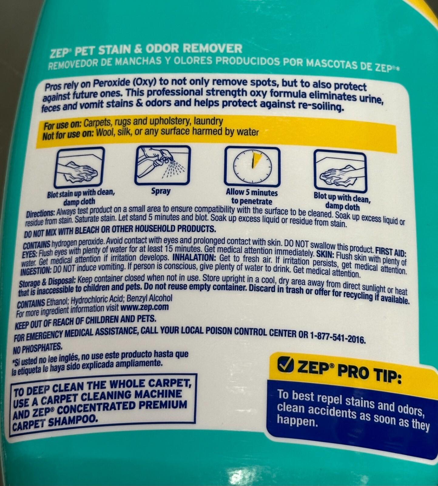 Zep PRO STRENGTH Carpet Upholstery OXY PET Urine STAIN ODOR REMOVER Spray 946ml