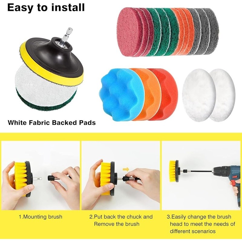 30Pcs Household Cleaning Kit Drill Brush Set Power Scrubber Brushes Pads New