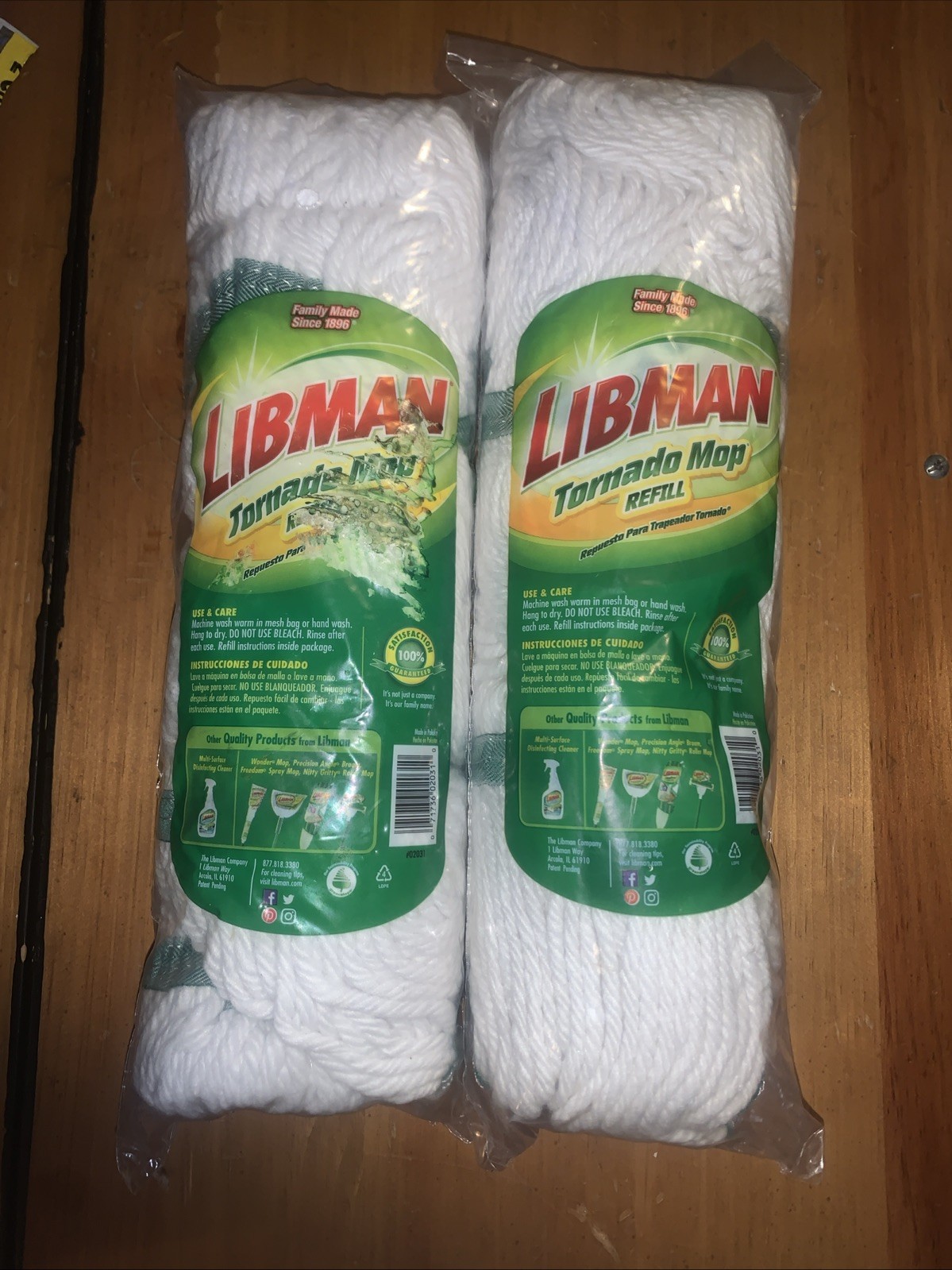 Lot of 2 LIBMAN Tornado Mop Refills Made from Recycled Fibers #02031