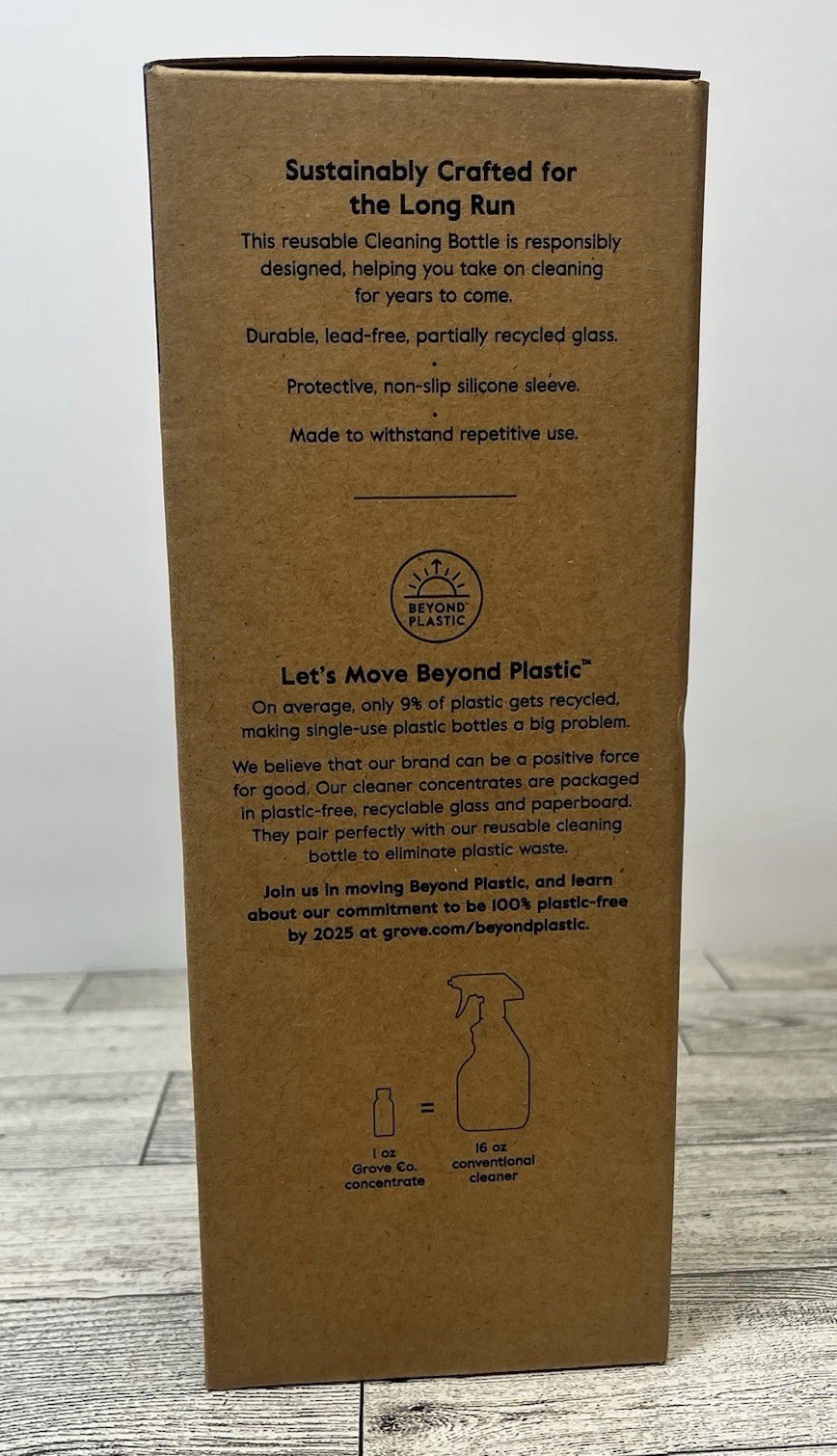 Grove Co. Reusable Glass Cleaning Bottle Polished Gray Silicone Sleeve 16 oz NIB
