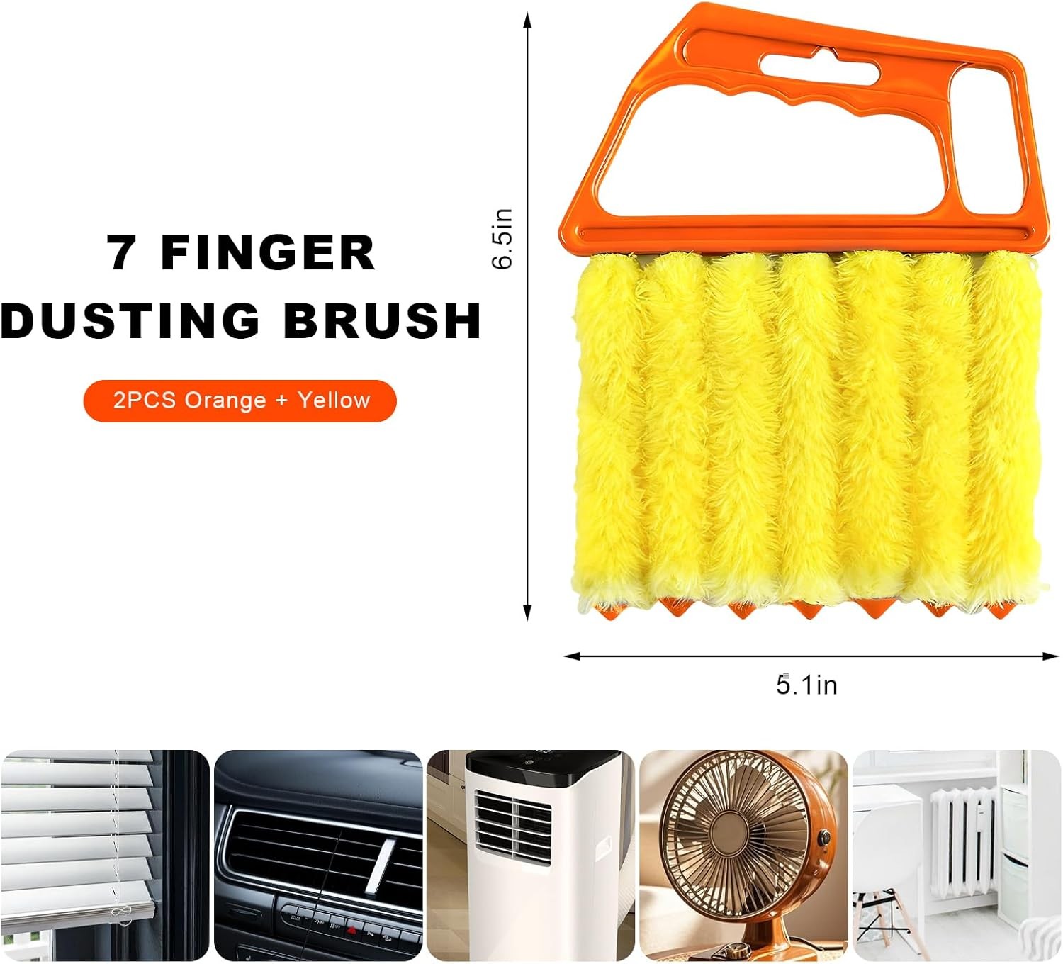2 PCS Blind Cleaner Duster Tool, 7 Finger Handheld Duster Window (Orange+Yellow)