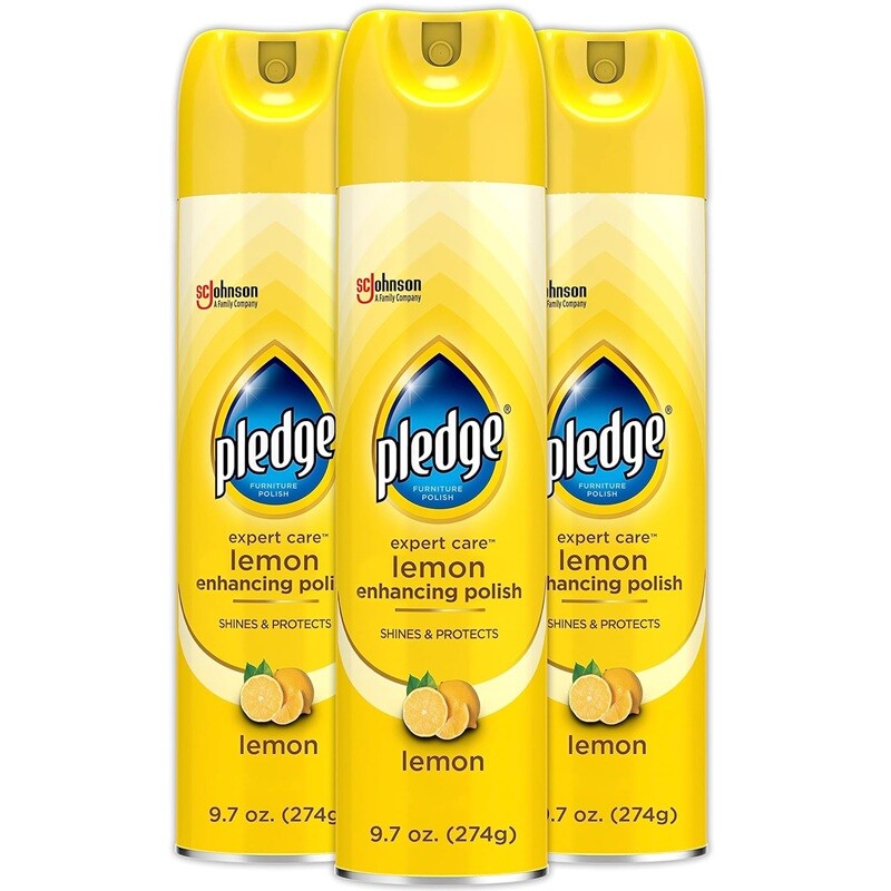 Pledge Furniture Polish Lemon Enhancing Aerozol Wood Spray Lemon Scent 9.7oz 3pk