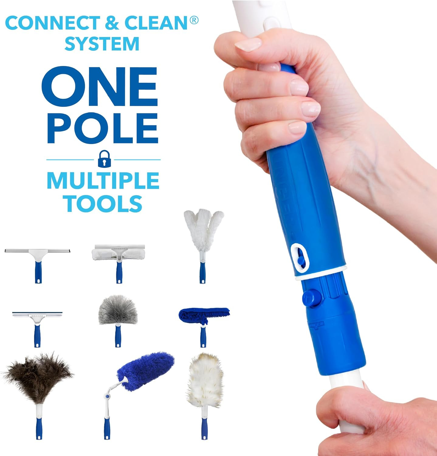 Connect and Clean Dusting Kit with 4′ Steel Pole, Features Microfiber