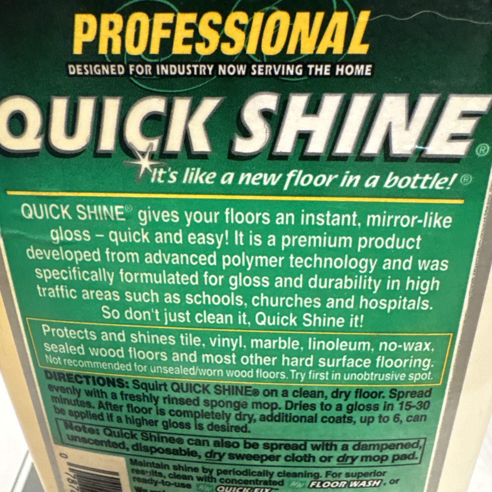 Quick Shine Professional Floor Cleaner 27 Oz Bottle. 77777