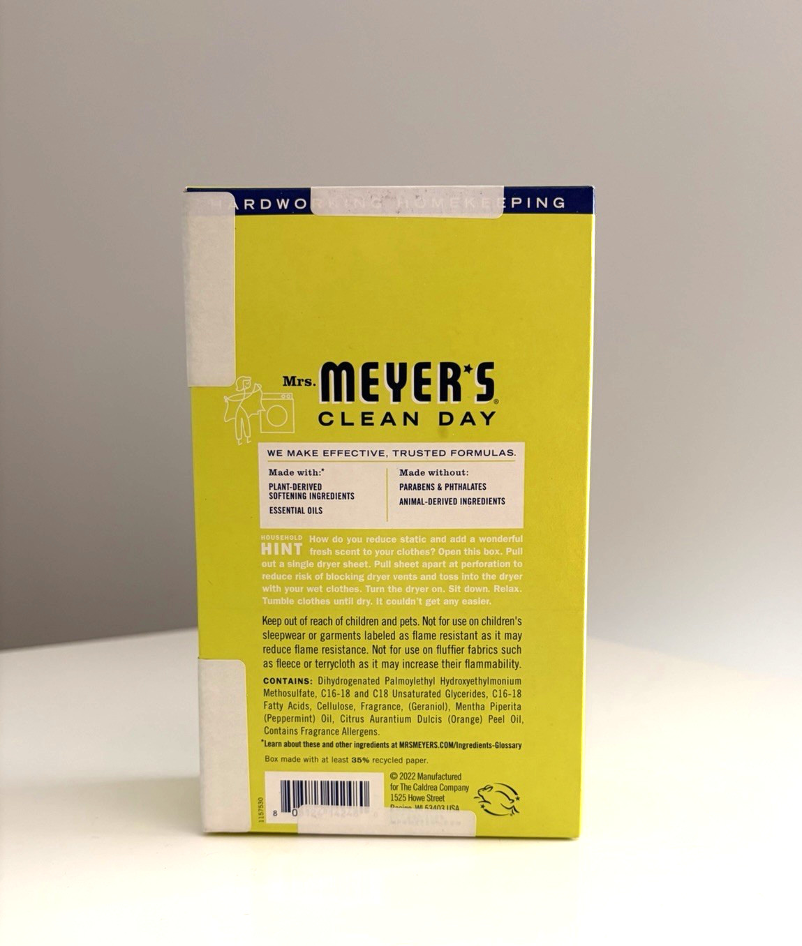 Mrs. Meyer’s Clean Day Dryer Sheets Lemon Verbena 80 Paper Sheets Sealed