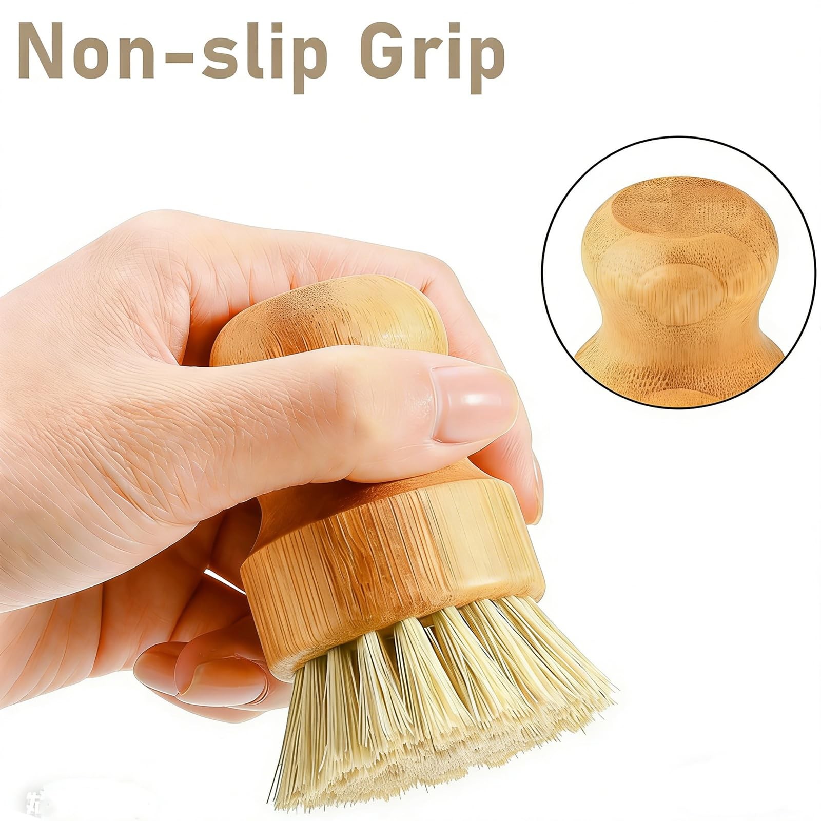 Dish Brush Set with Holder, Natural Kitchen Dish Scrub Brushes with Drain Rac…