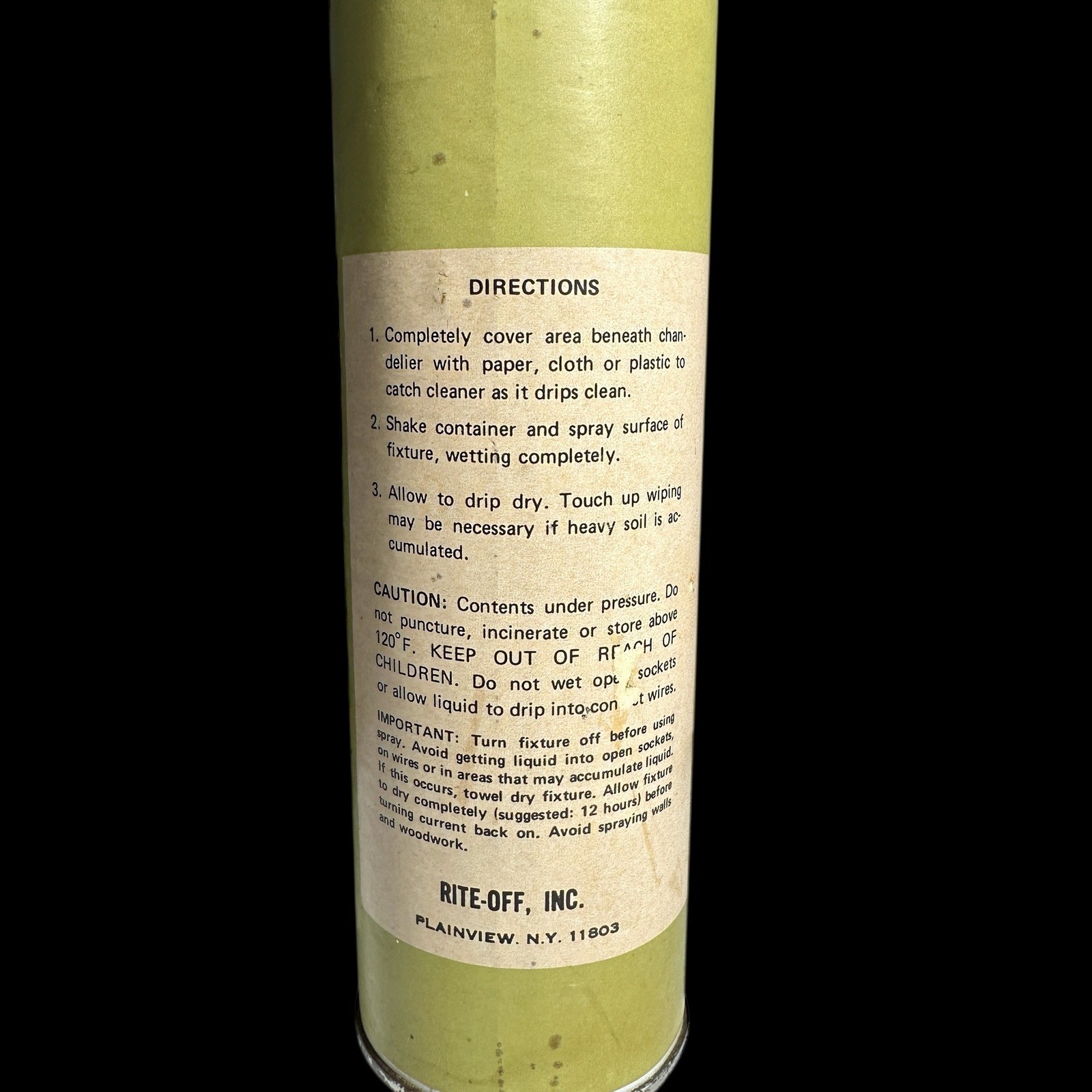 Rite Off Chandelier Cleaner Spray Can Item 8532 Net Wt 18 Oz Vintage
