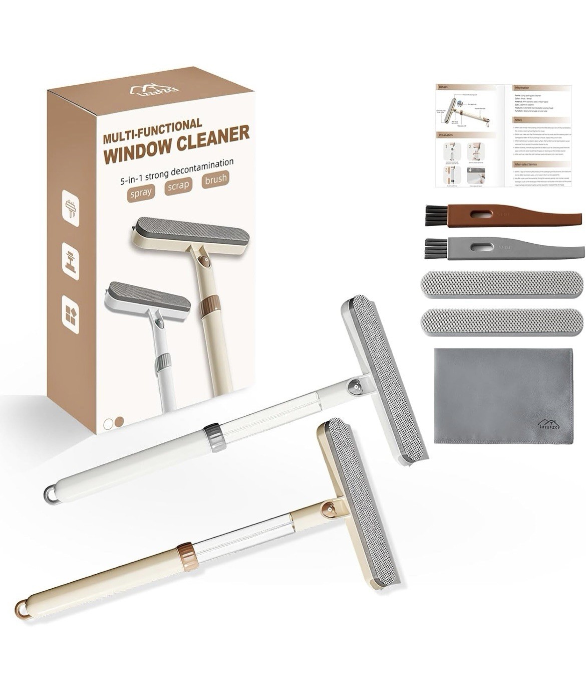 2 Pack 5-in-1 Extendable Window Squeegee with Spray, 12.6 Inches All-Purpose …