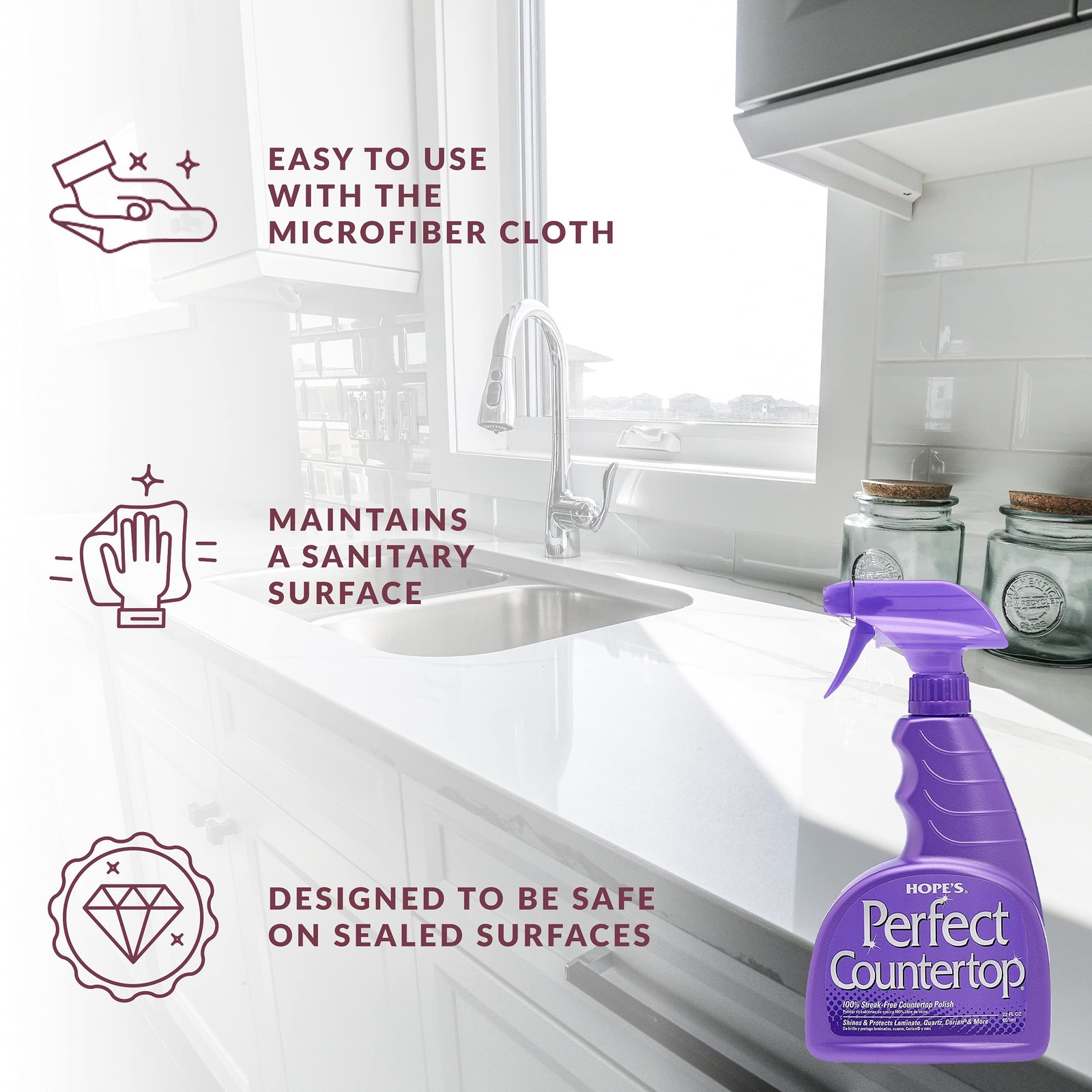 HOPE’S Perfect Countertop Cleaner and Polish – 11 Fl Oz (Pack of 2)