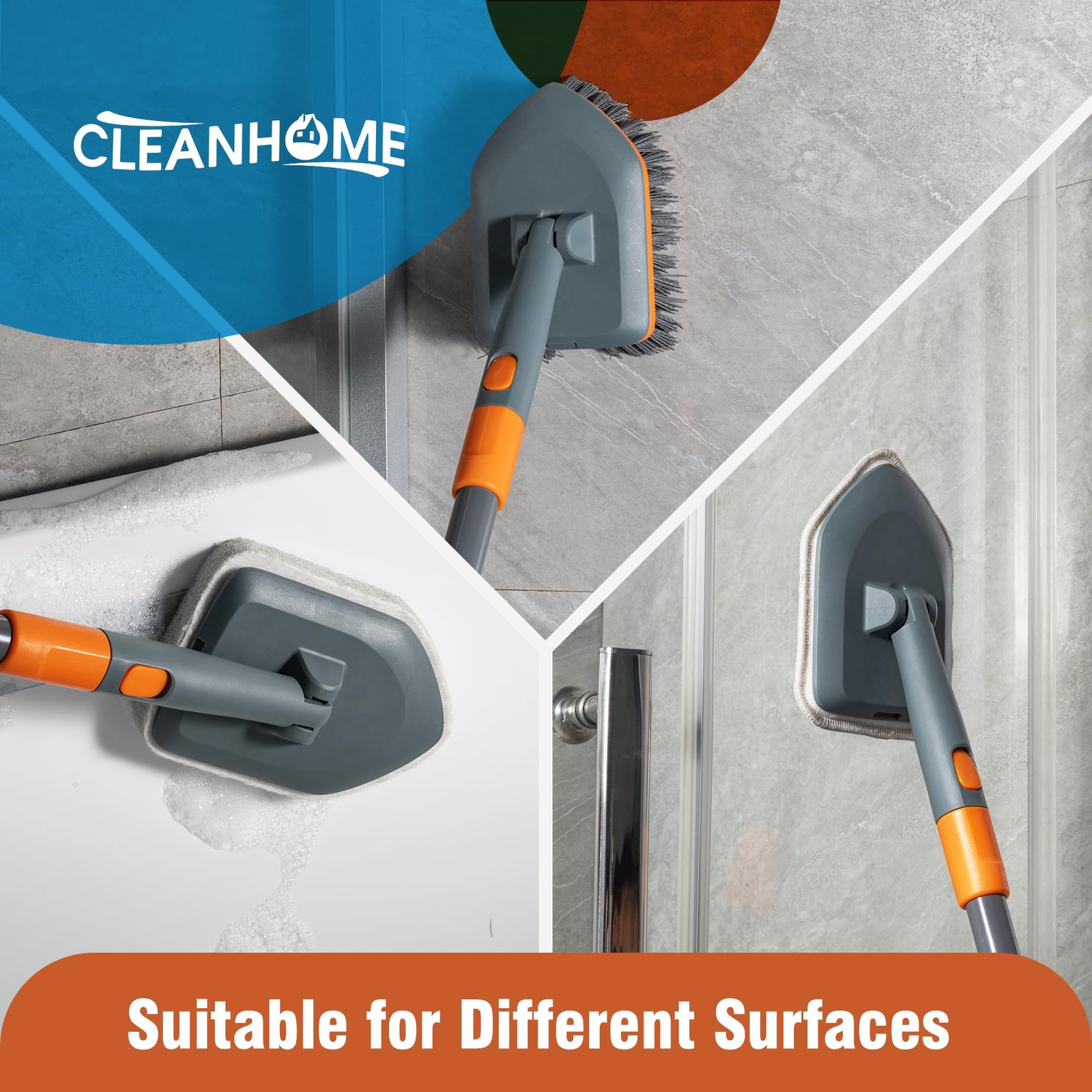 Floor Scrub Brush Tile Tub Scrubber Brush With 4 Different Cleaning Heads Shower
