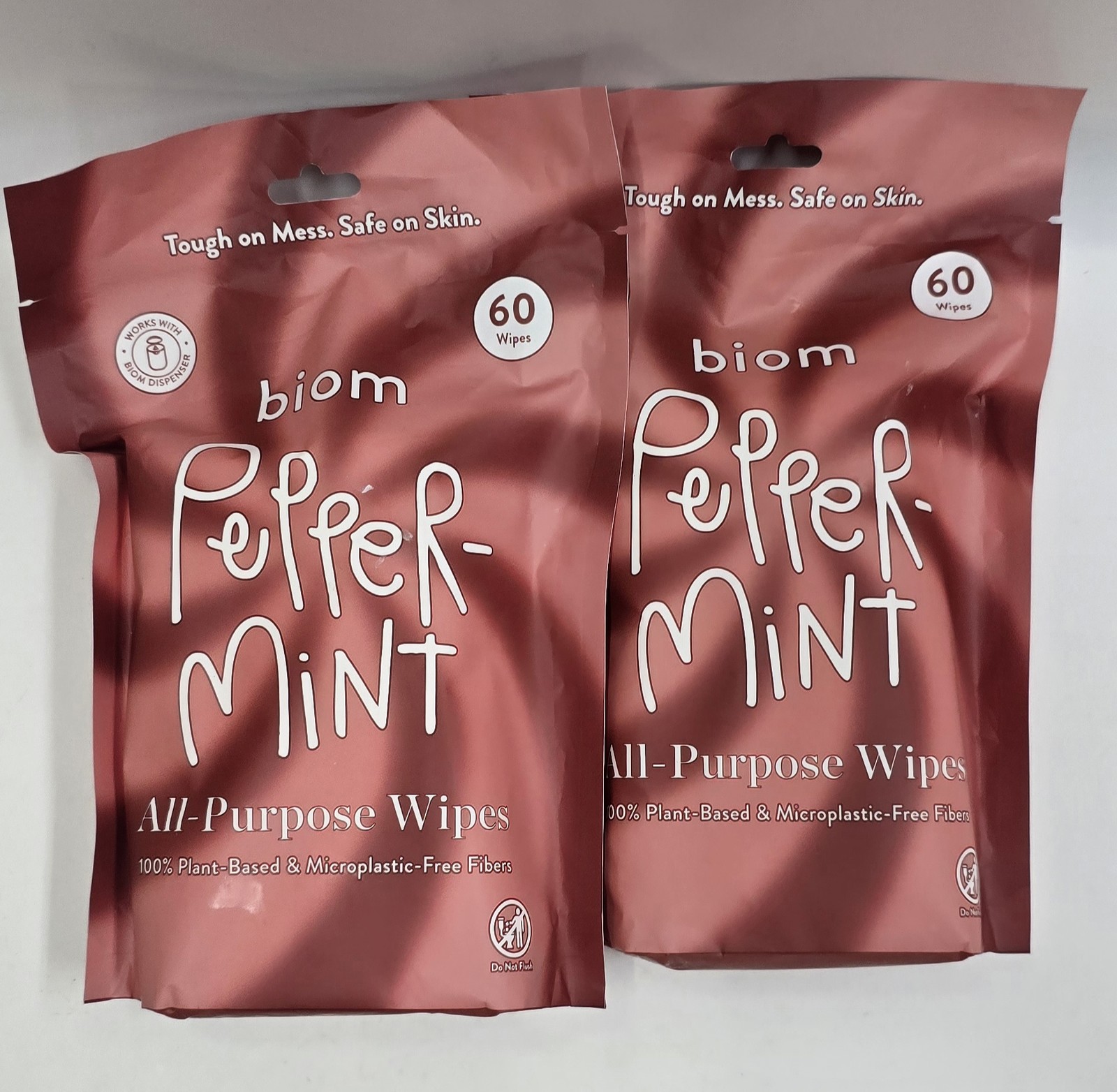 Biom Peppermint All-Purpose Wipes 60 Count Refill 2-Pack Plant-Based