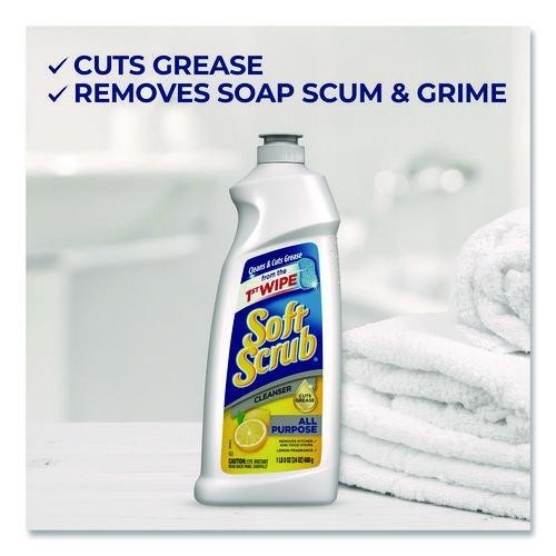 Soft Scrub All Purpose Cleanser, Lemon Scent, 24 oz Bottle, 8/Carton
