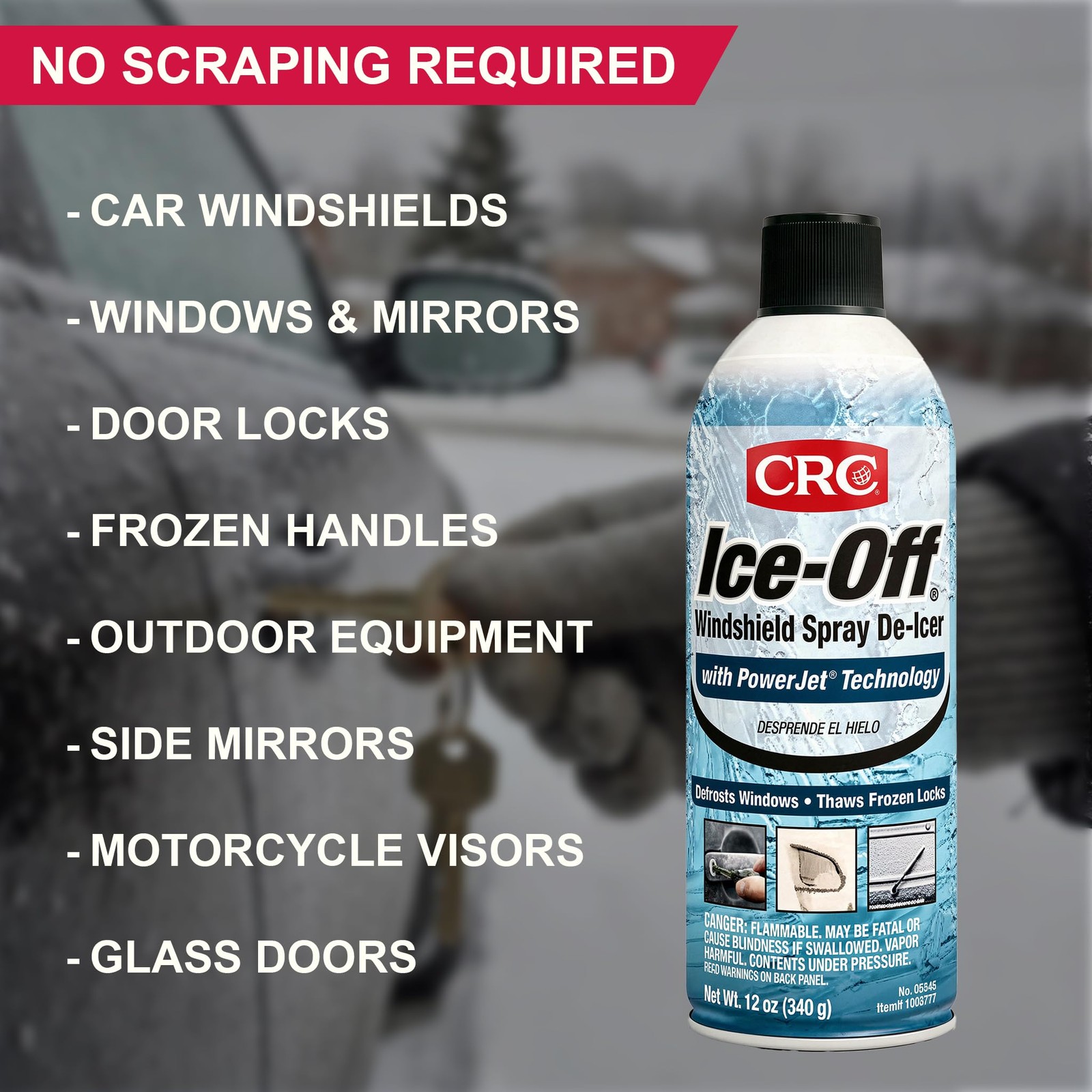 Windshield DeIcer Spray Melts Ice Snow Frost 12 Oz Pack of 1 Auto Car