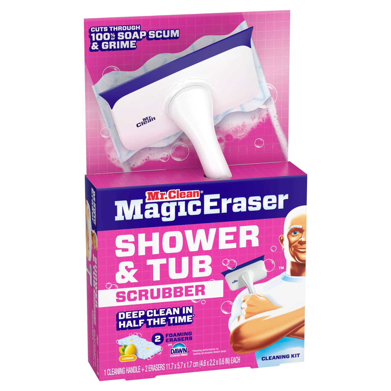 Mr. Clean Shower & Tub Scrubber, Starter Kit, 1 Scrubber & 2 Erasers