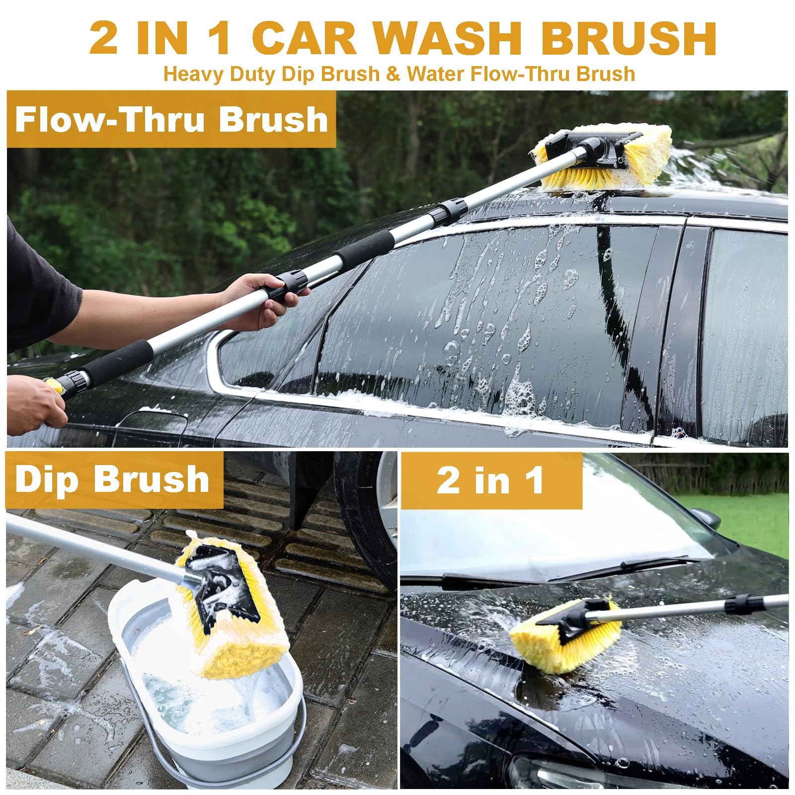 NAVAPAL Car Wash Brush with Long Handle for Car Truck Boat Washing (Yellow, 69 i