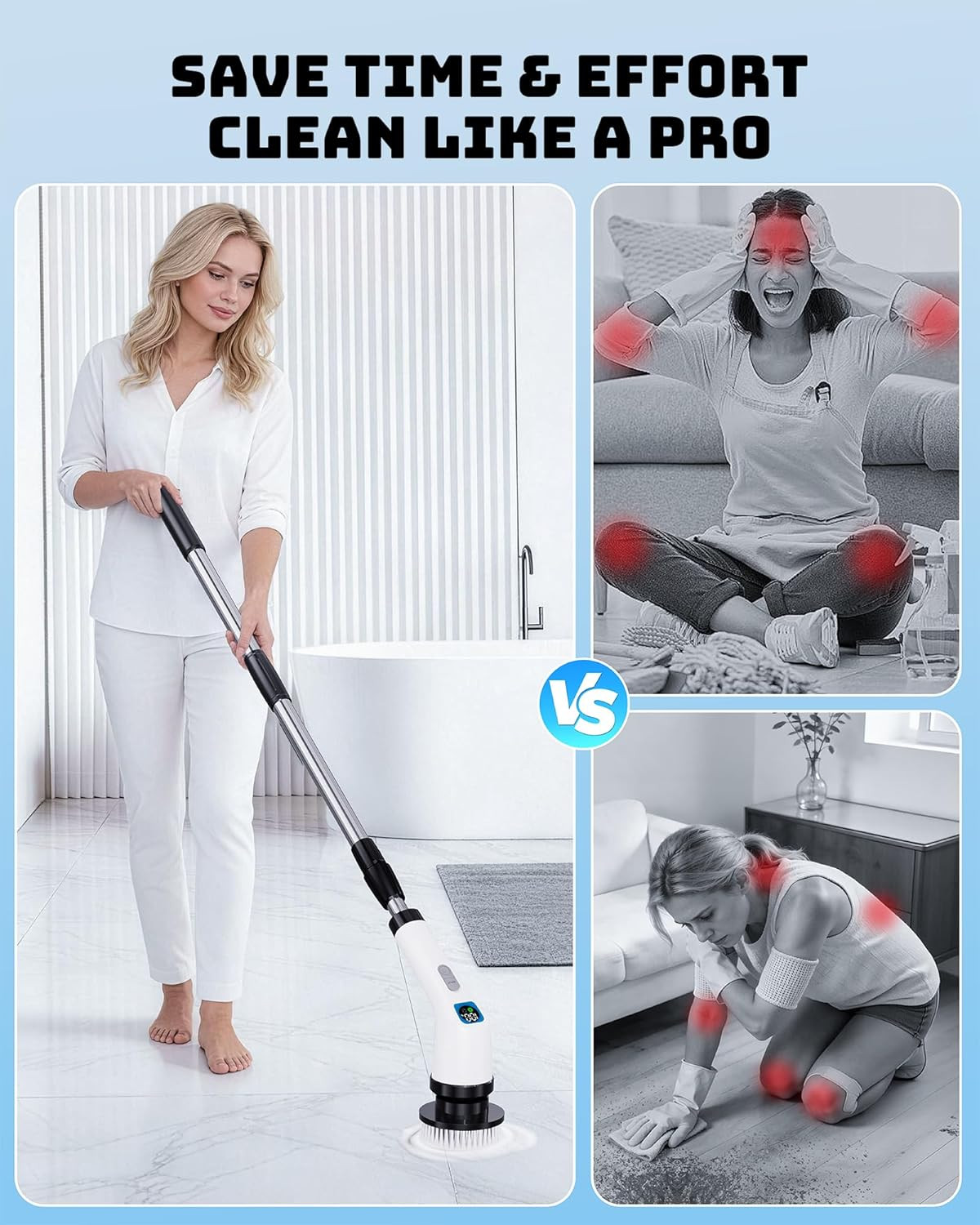 Electric Spin Scrubber for Cleaning Bathroom – Shower Cleaner Brush with Long Ha