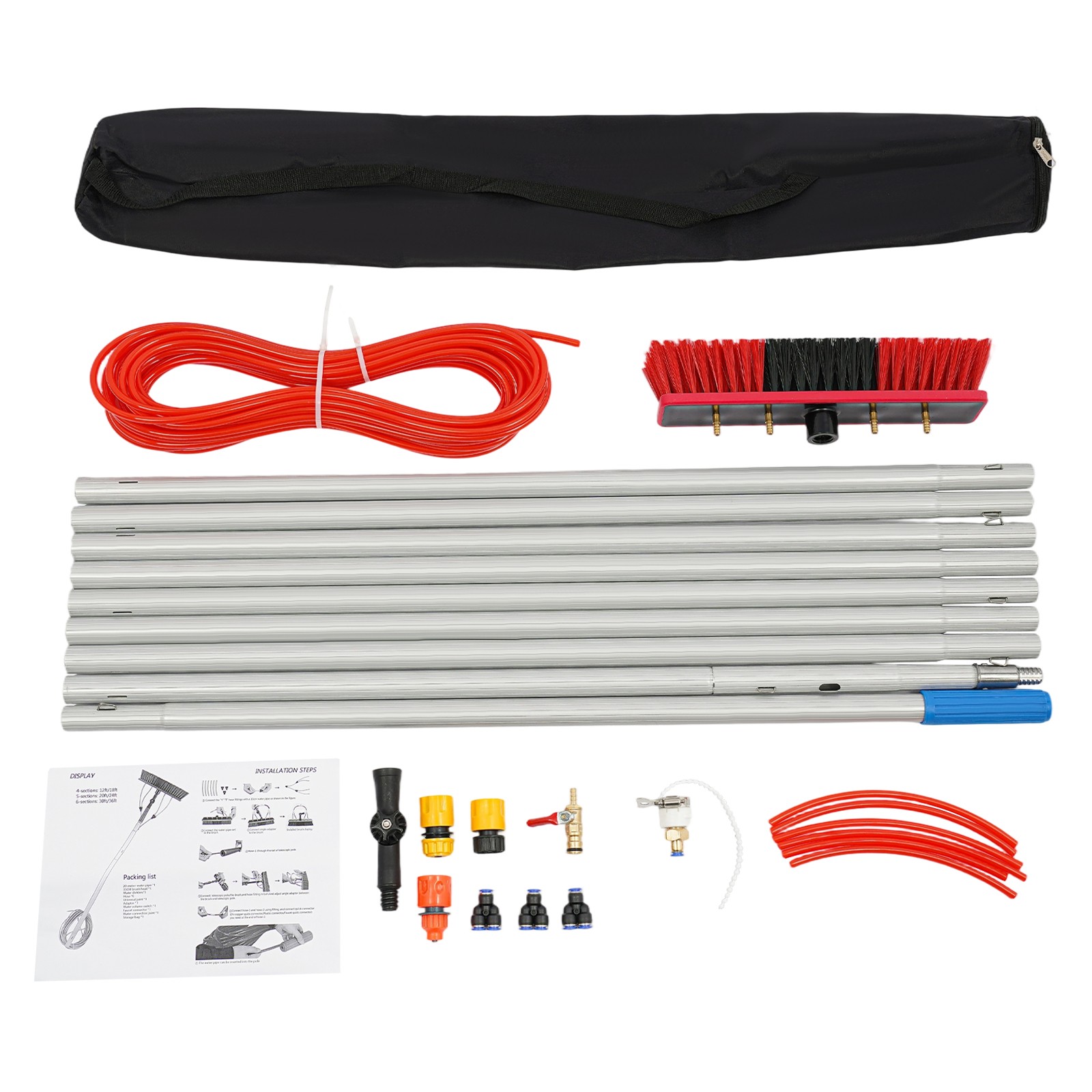 Long Reach Solar Panel Clean Brush Kit, Outdoor Window Clean Water-fed Rod Kit