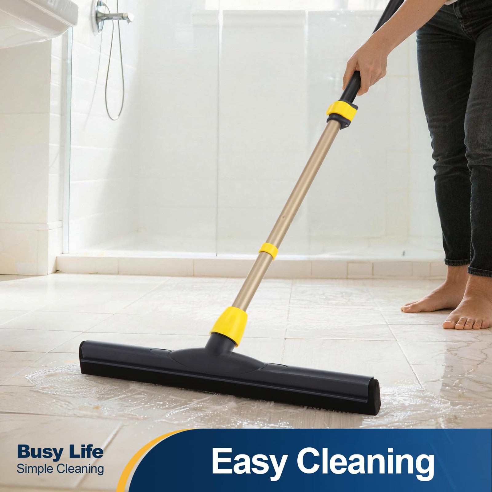 Floor Squeegee Scrubber Adjustable Telescopic Pole Heavy Duty Household Broom